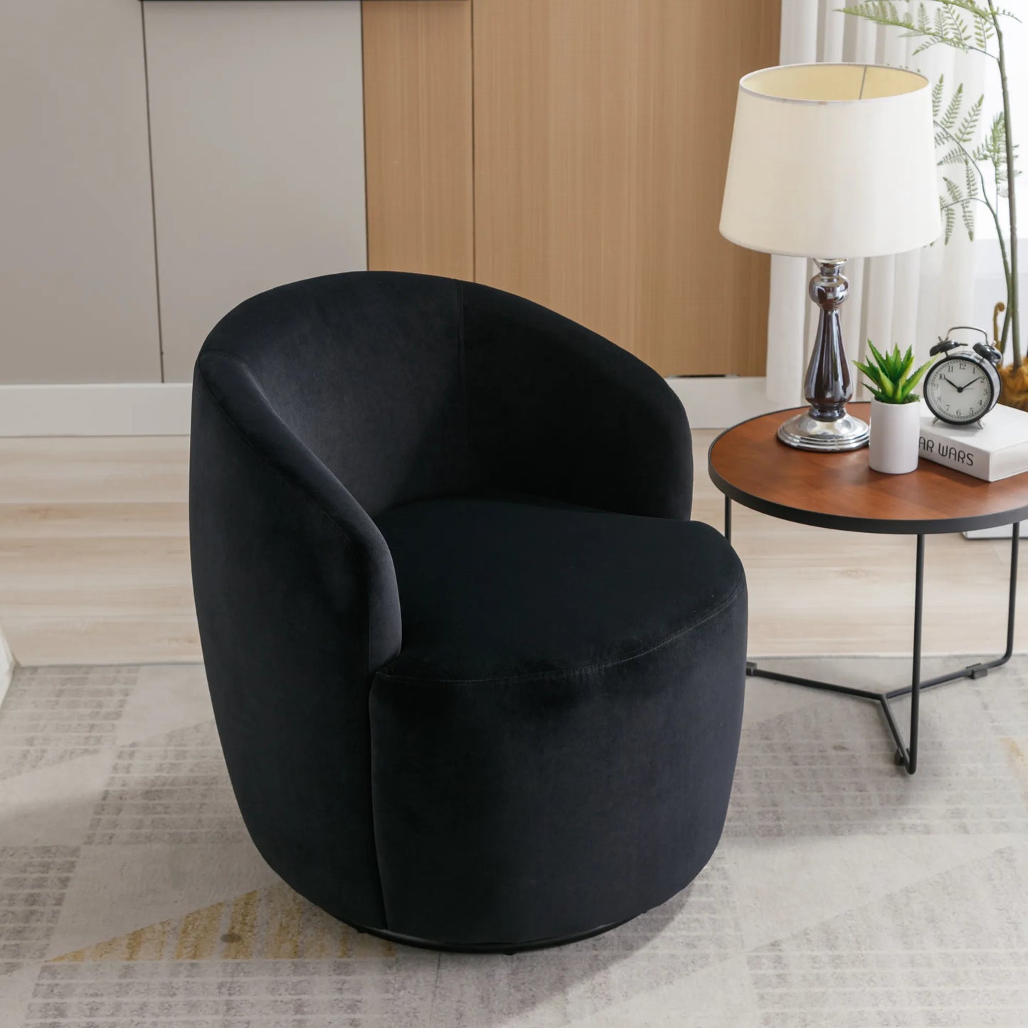 Teddy Fabric Upholstered Barrel Modern Swivel Accent Chair