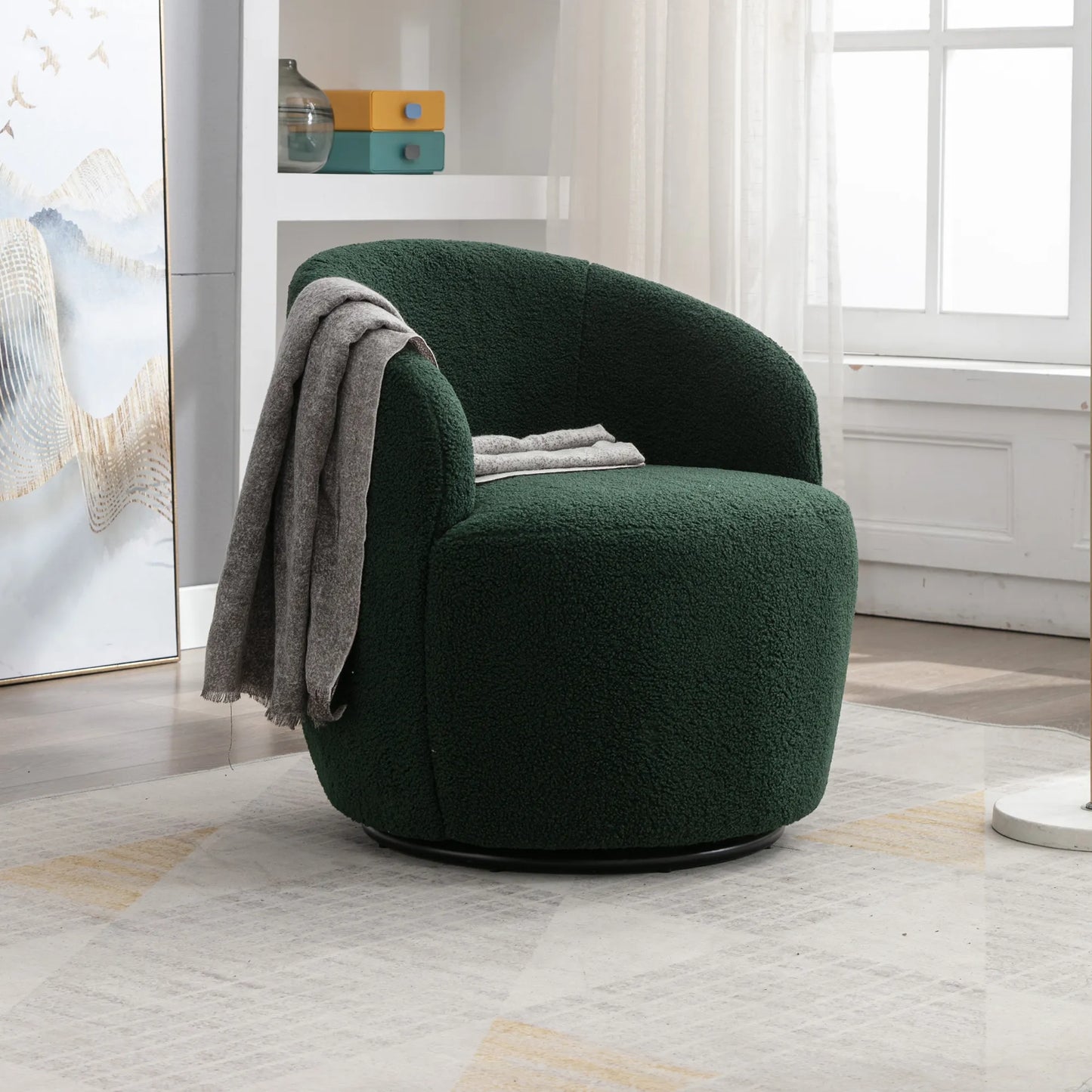 Teddy Fabric Upholstered Barrel Modern Swivel Accent Chair