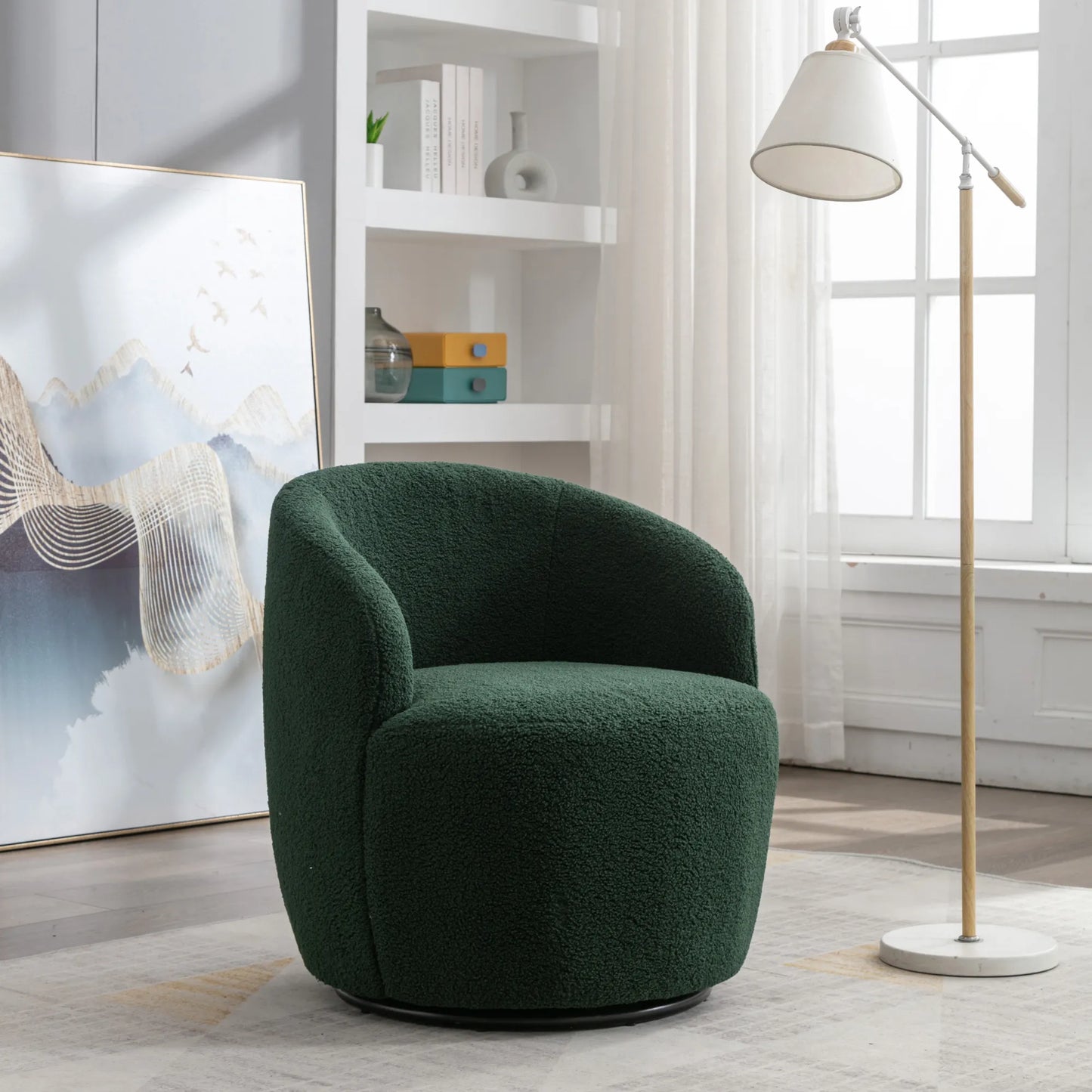 Teddy Fabric Upholstered Barrel Modern Swivel Accent Chair