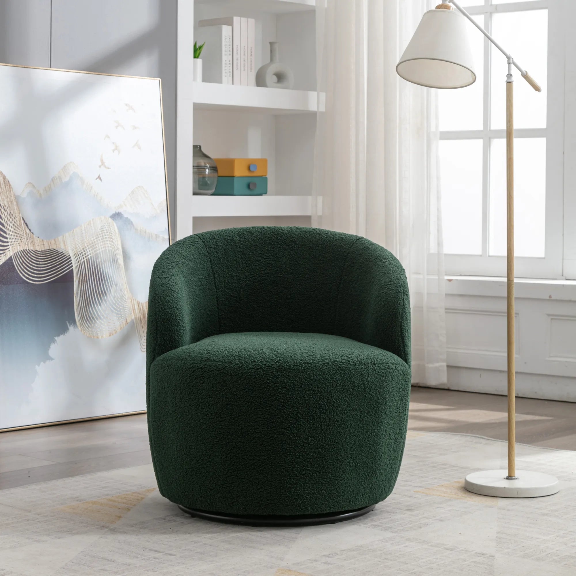 Teddy Fabric Upholstered Barrel Modern Swivel Accent Chair