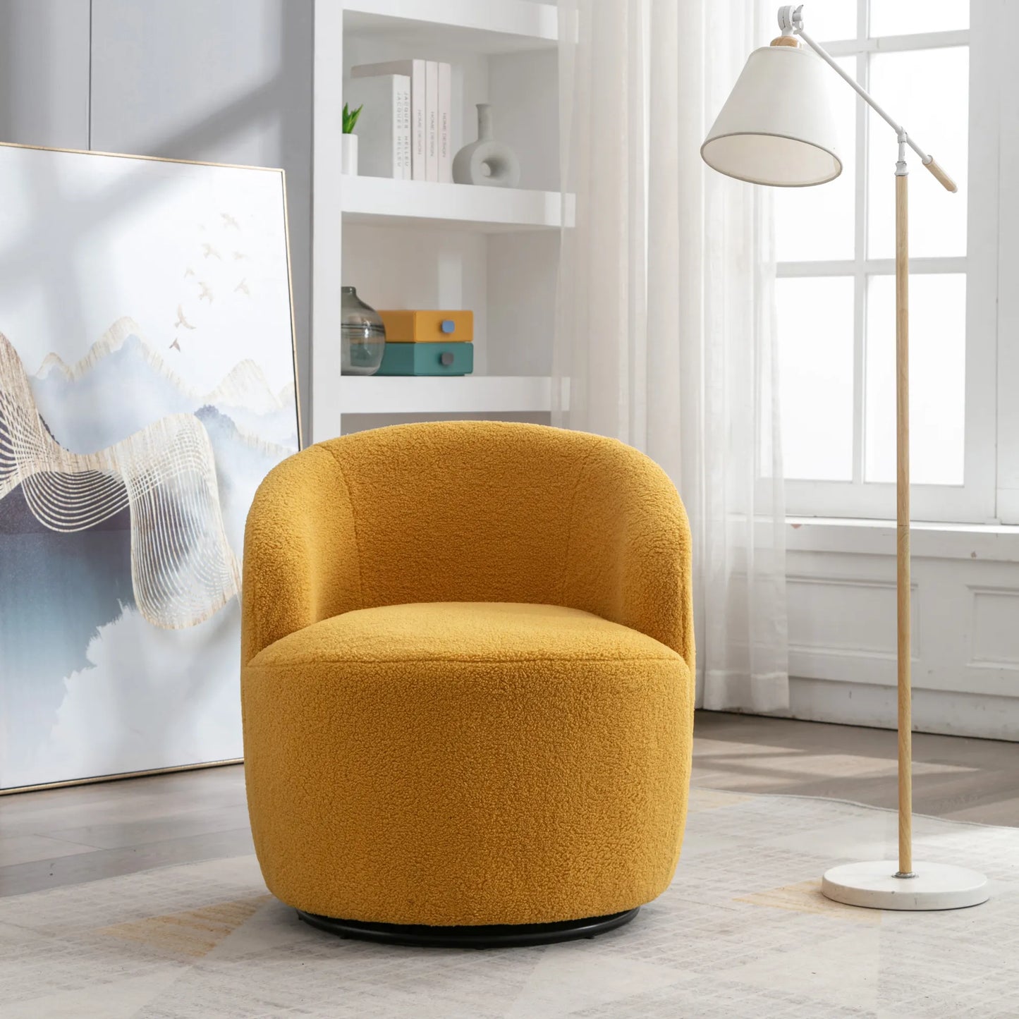 Teddy Fabric Upholstered Barrel Modern Swivel Accent Chair