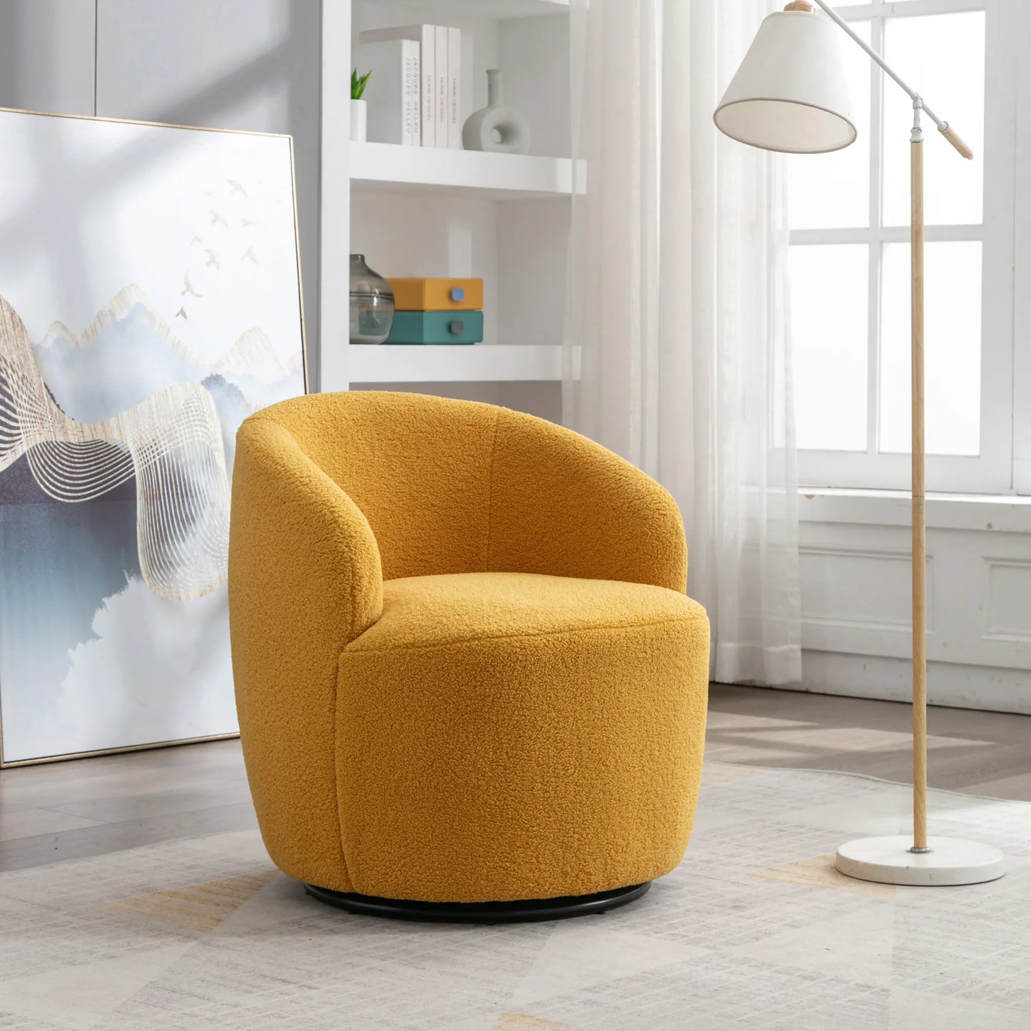 Teddy Fabric Upholstered Barrel Modern Swivel Accent Chair