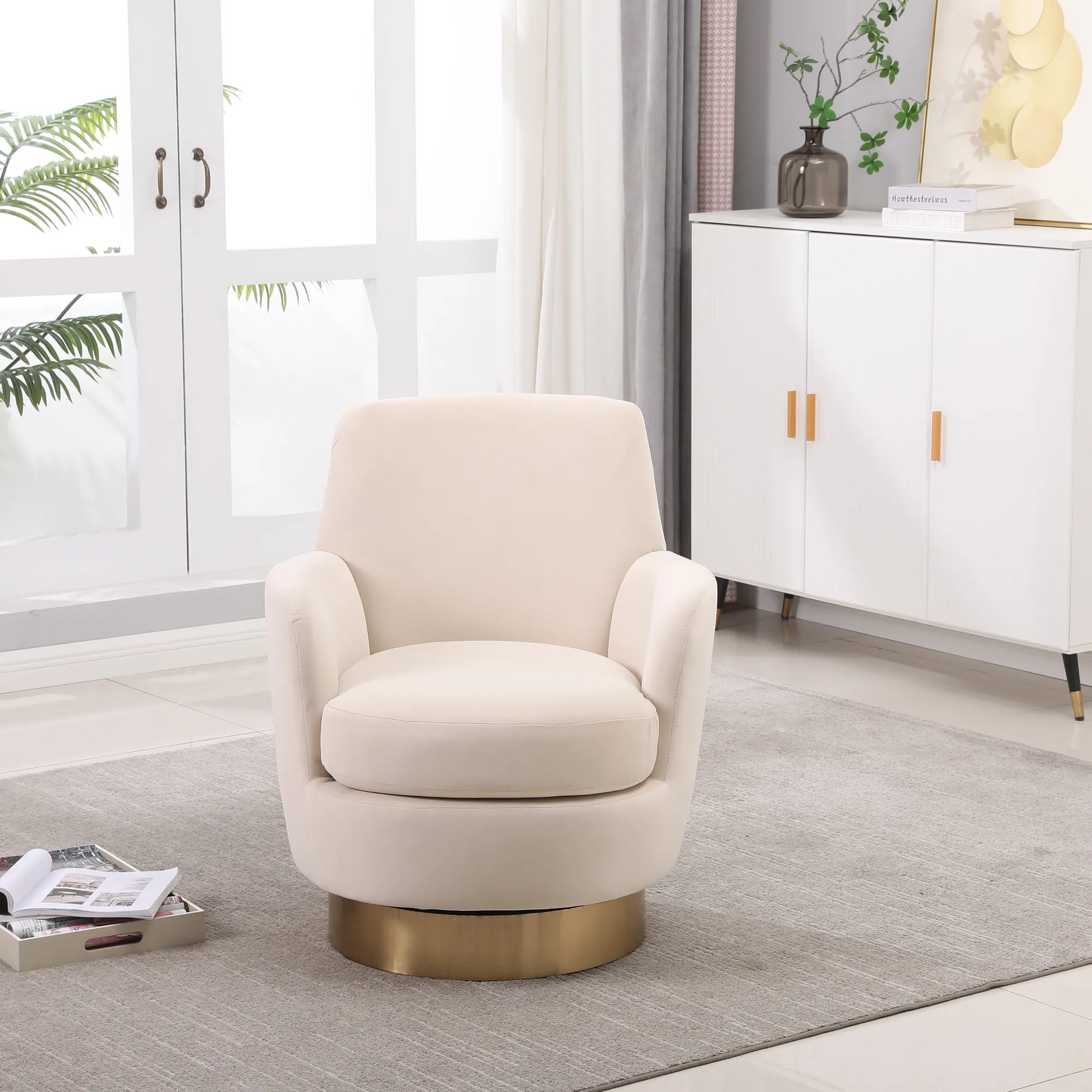 Teddy Swivel Barrel Chair, Accent Chairs with Gold Stainless Steel Base