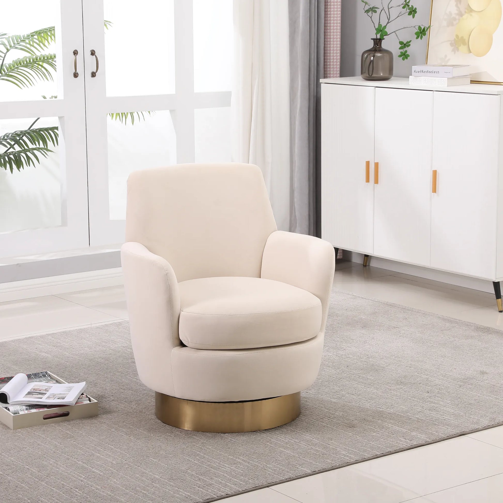 Teddy Swivel Barrel Chair, Accent Chairs with Gold Stainless Steel Base