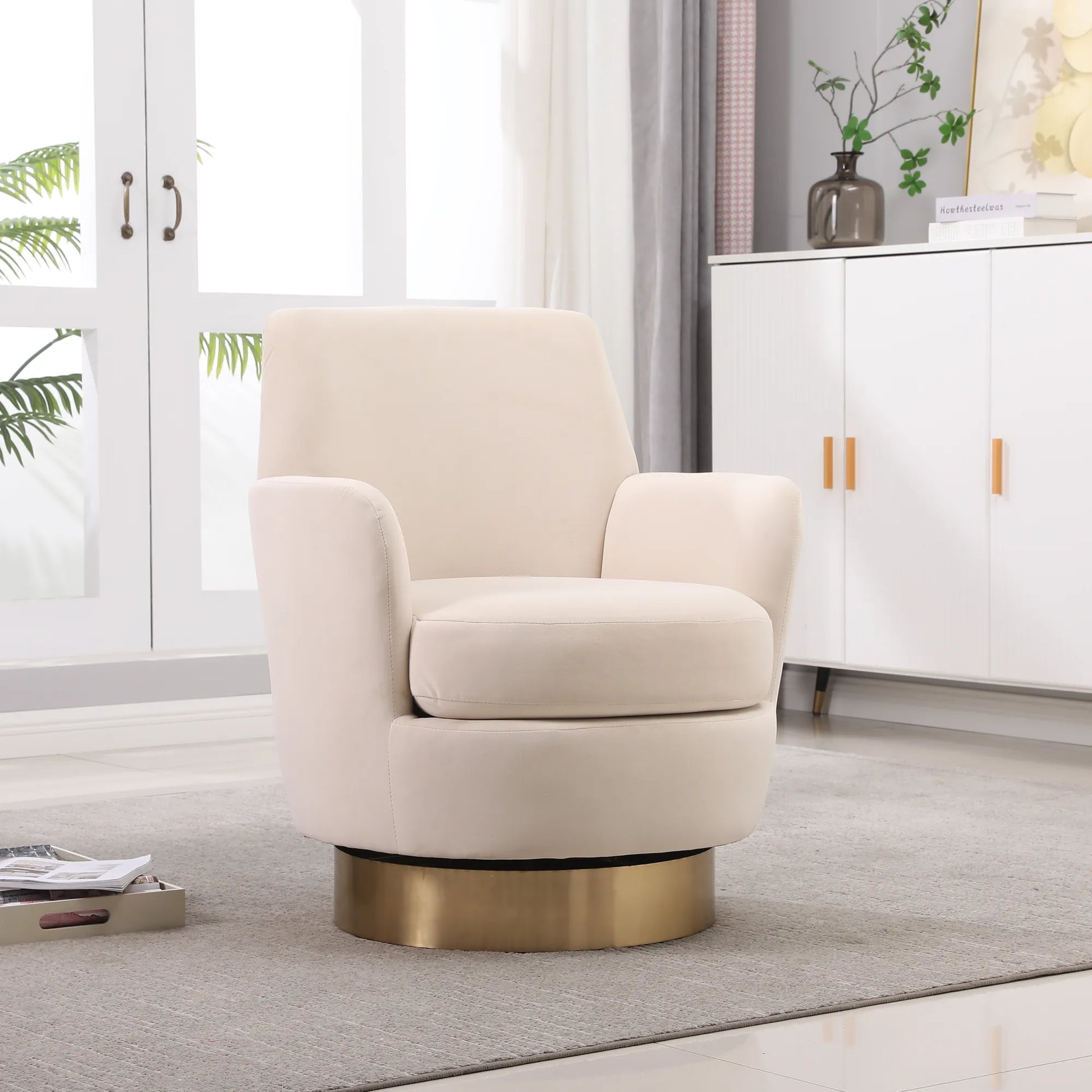 Teddy Swivel Barrel Chair, Accent Chairs with Gold Stainless Steel Base