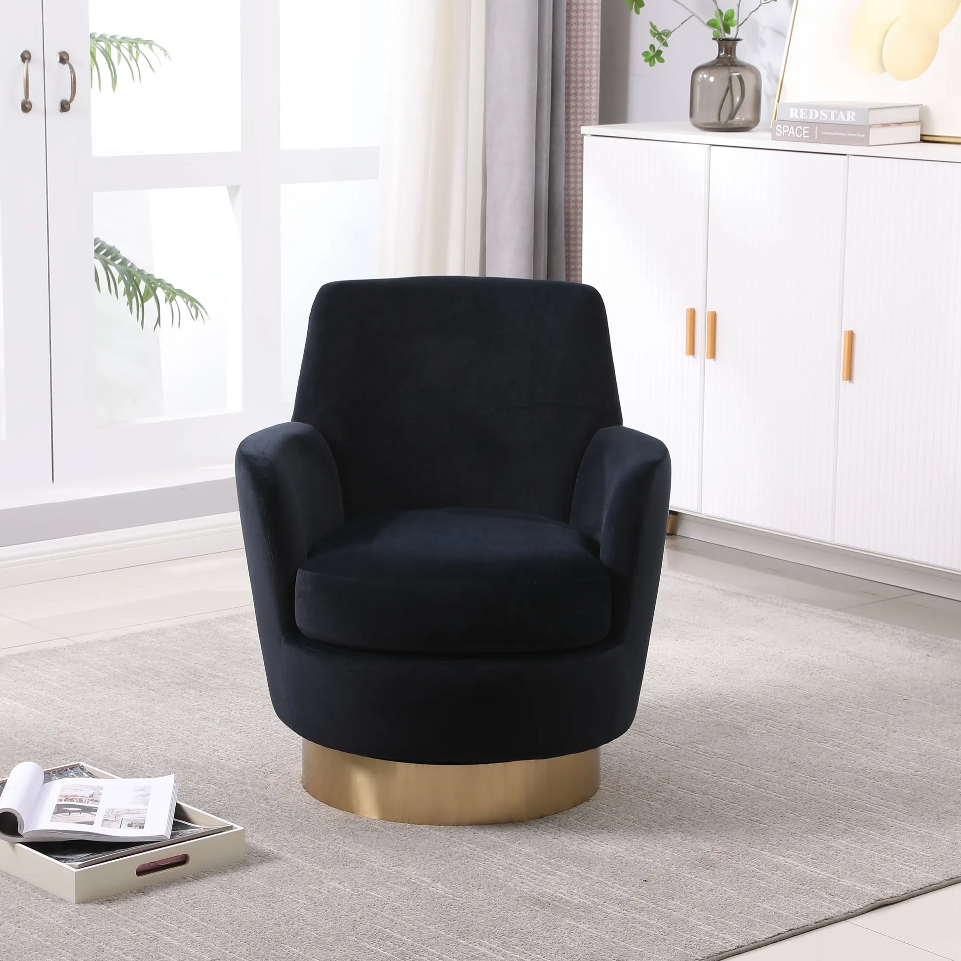 Teddy Swivel Barrel Chair, Accent Chairs with Gold Stainless Steel Base