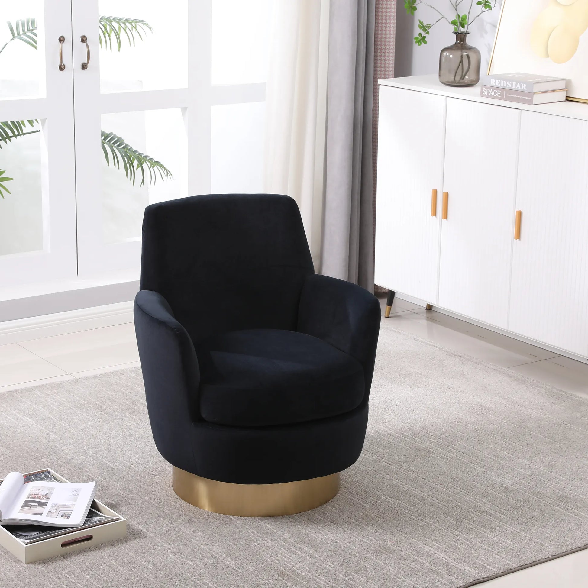 Teddy Swivel Barrel Chair, Accent Chairs with Gold Stainless Steel Base