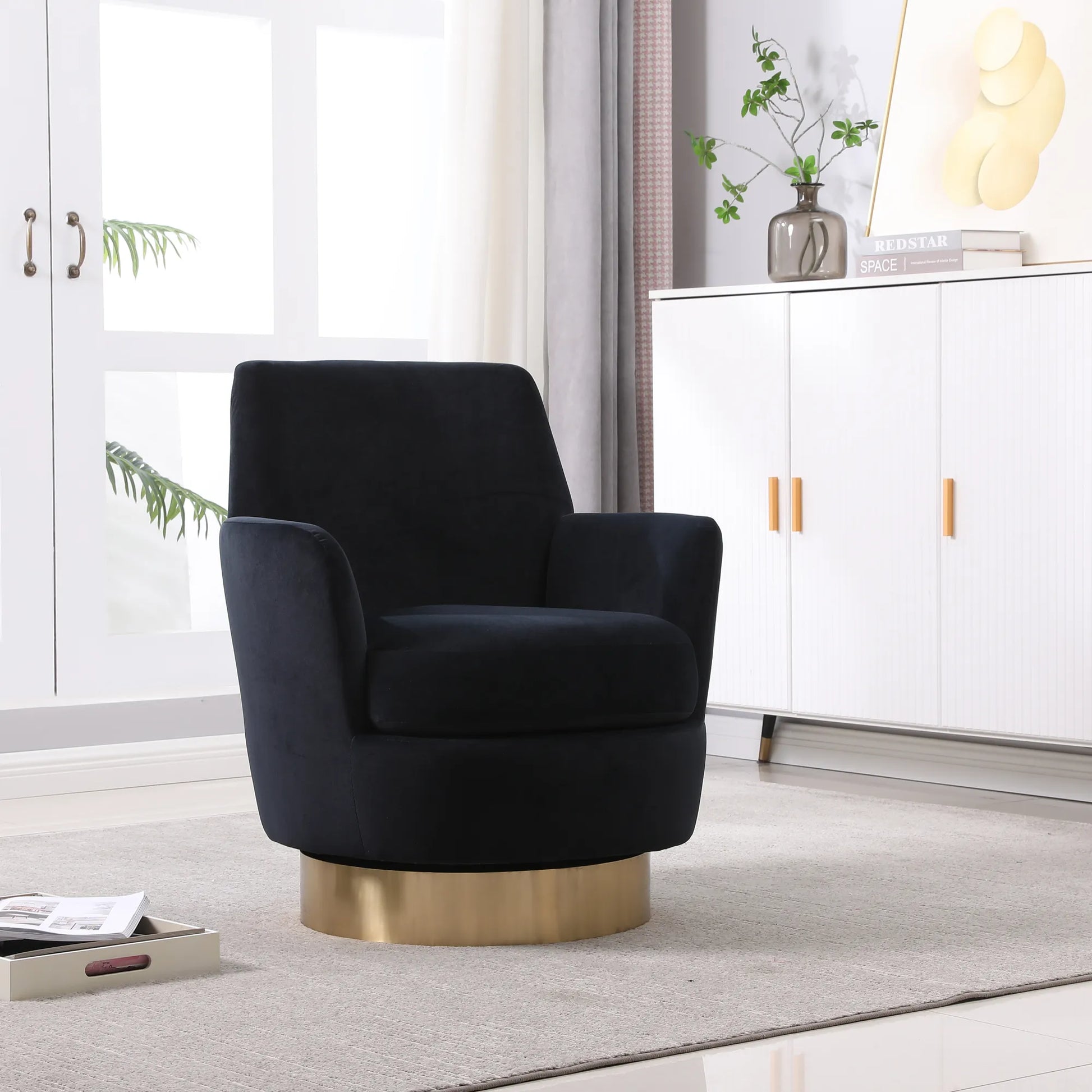 Teddy Swivel Barrel Chair, Accent Chairs with Gold Stainless Steel Base
