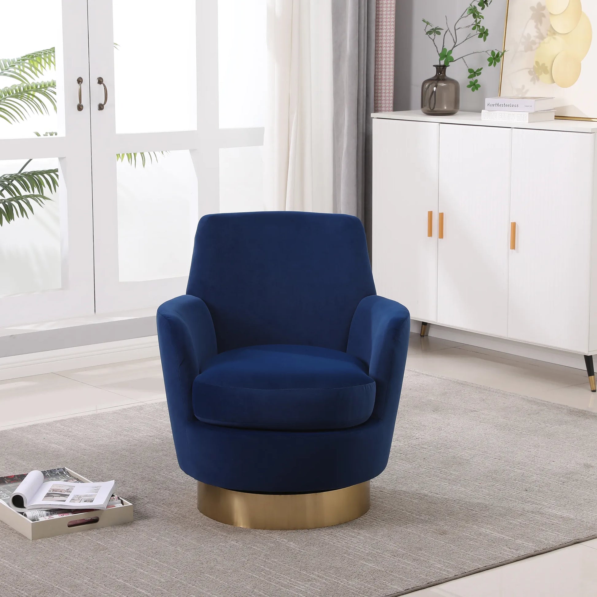 Teddy Swivel Barrel Chair, Accent Chairs with Gold Stainless Steel Base