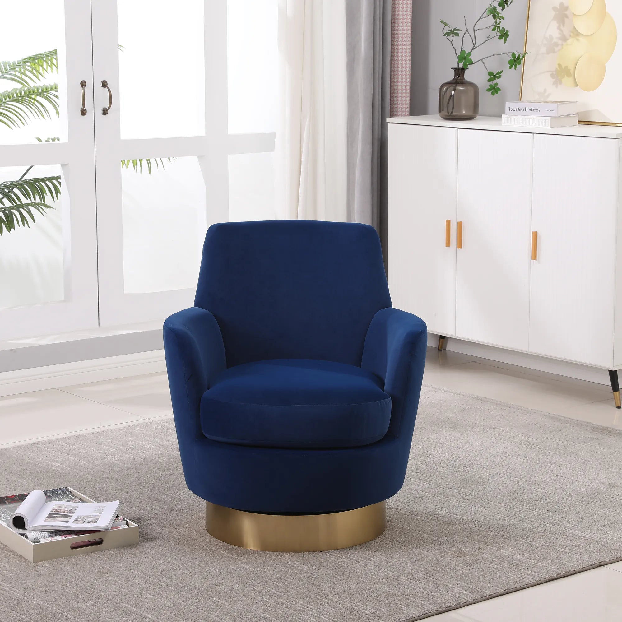 Teddy Swivel Barrel Chair, Accent Chairs with Gold Stainless Steel Base
