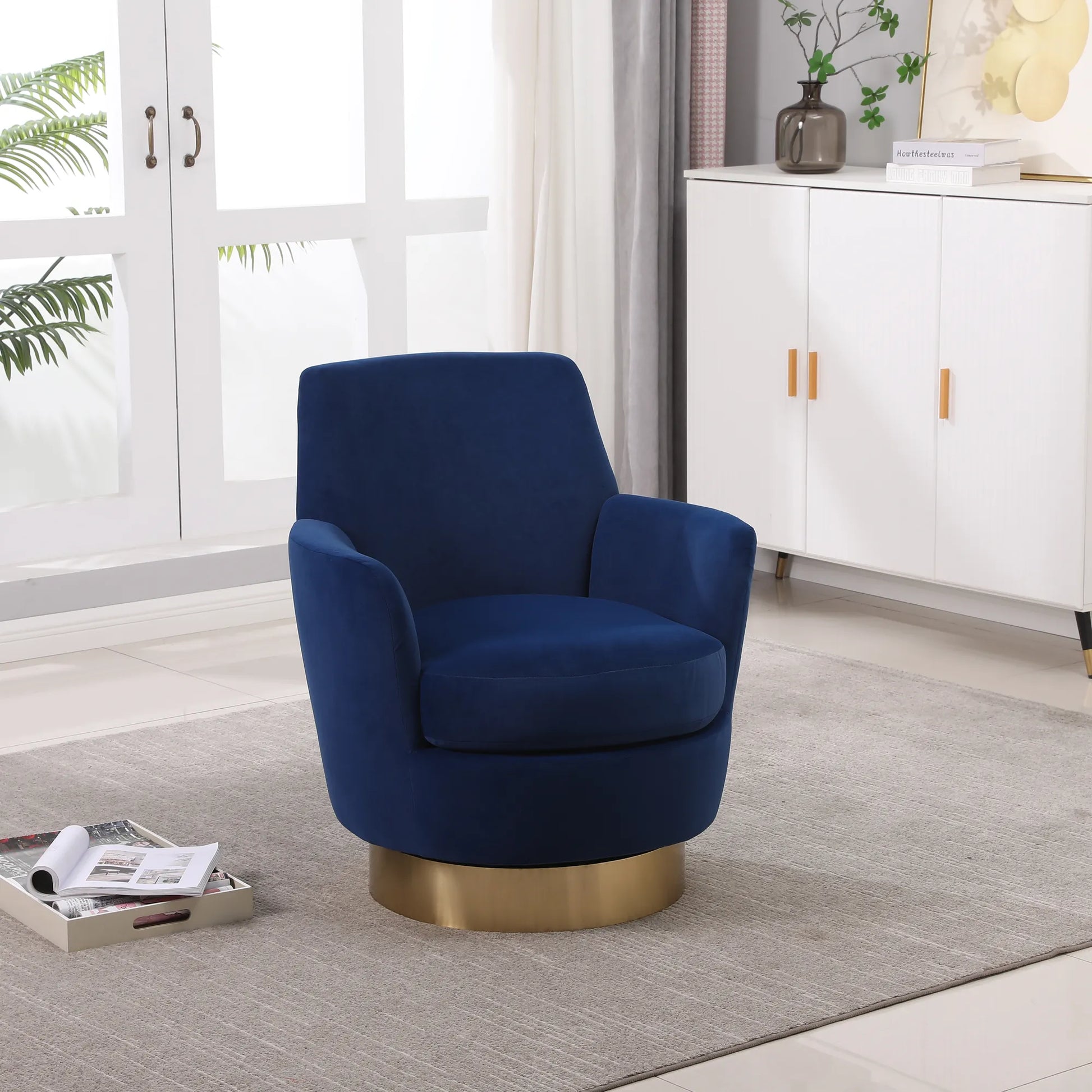 Teddy Swivel Barrel Chair, Accent Chairs with Gold Stainless Steel Base