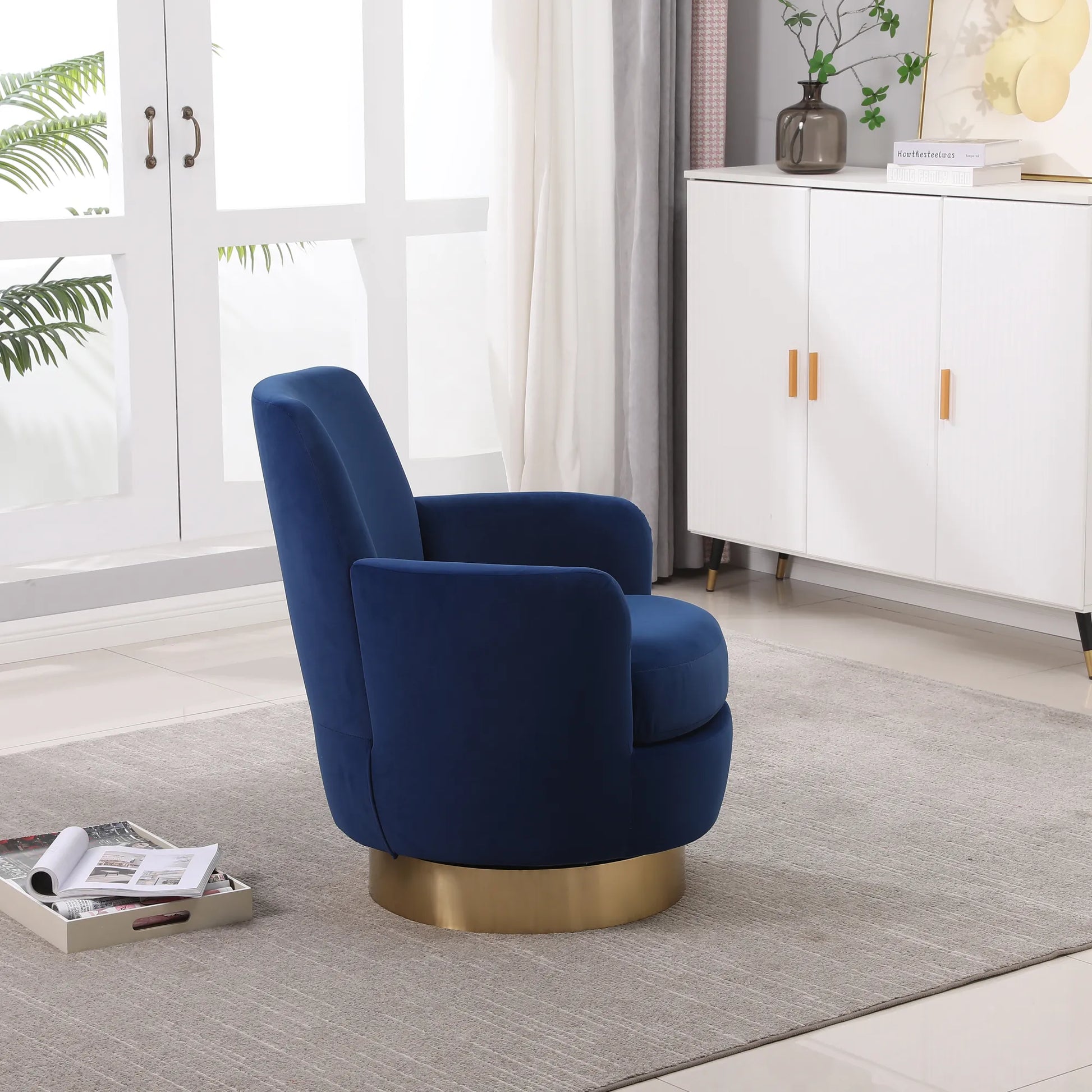 Teddy Swivel Barrel Chair, Accent Chairs with Gold Stainless Steel Base