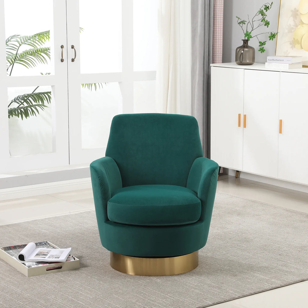 Teddy Swivel Barrel Chair, Accent Chairs with Gold Stainless Steel Base