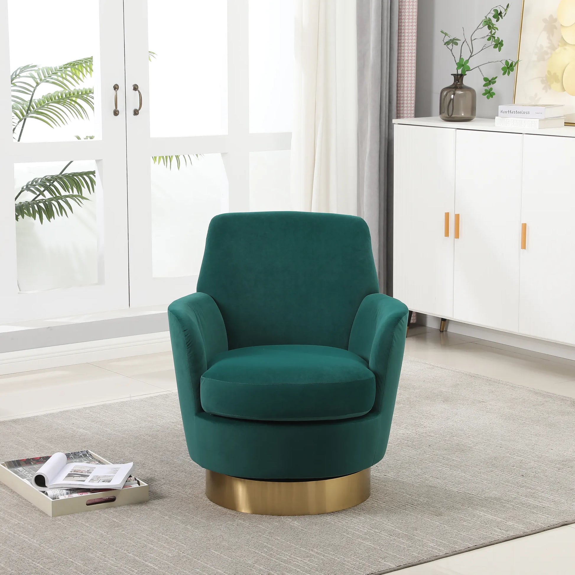 Teddy Swivel Barrel Chair, Accent Chairs with Gold Stainless Steel Base