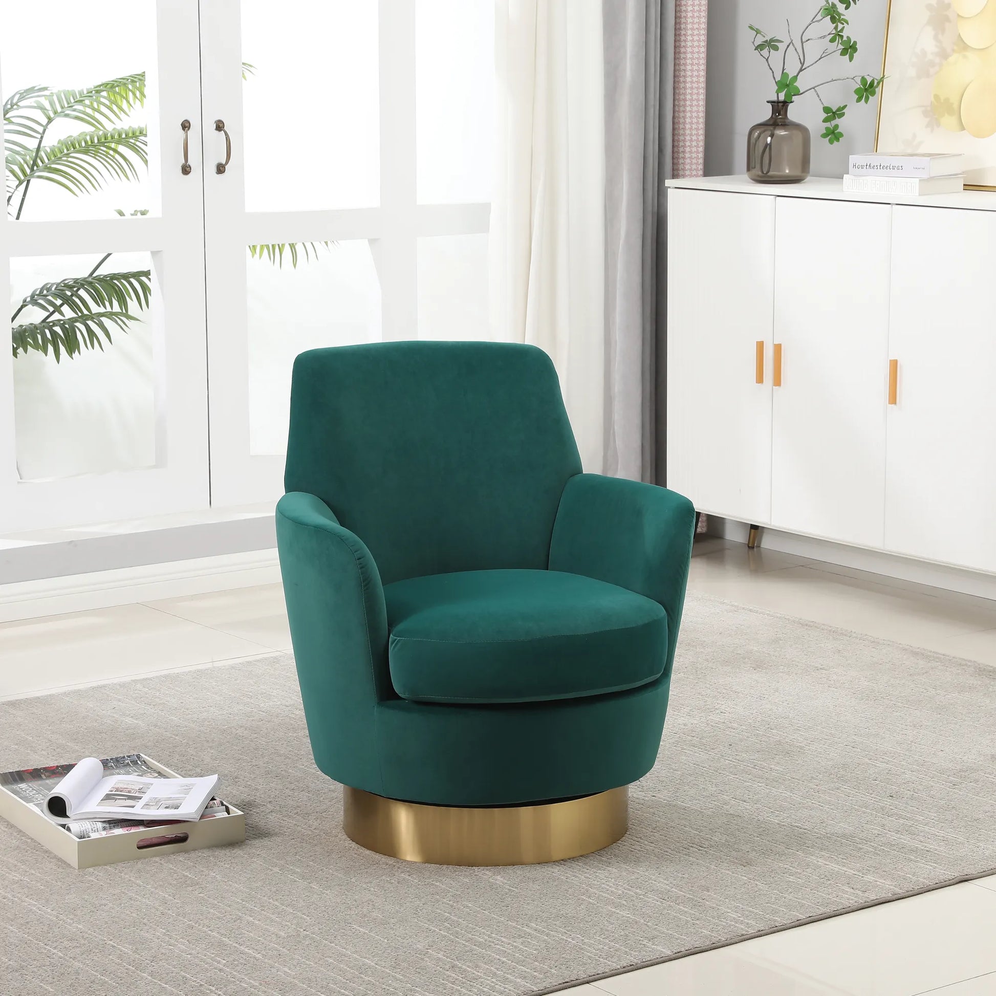 Teddy Swivel Barrel Chair, Accent Chairs with Gold Stainless Steel Base