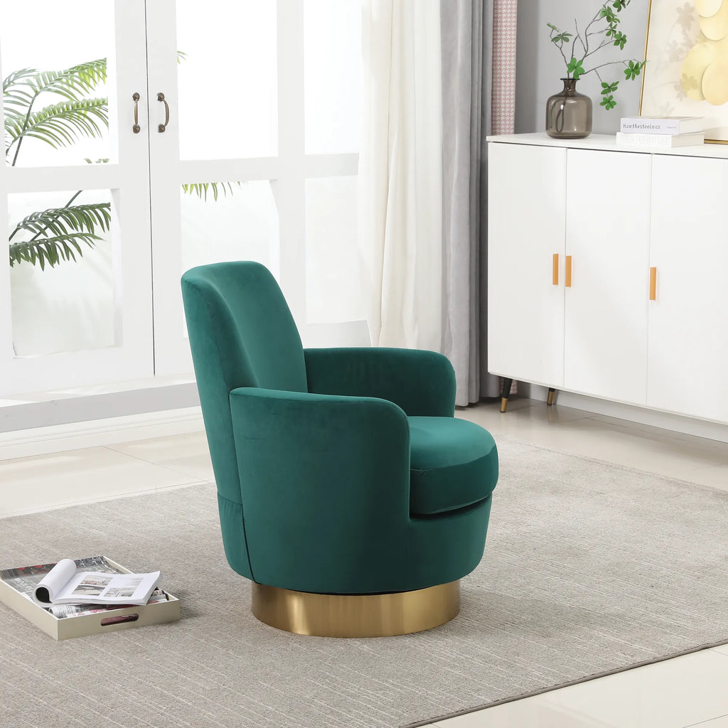 Teddy Swivel Barrel Chair, Accent Chairs with Gold Stainless Steel Base