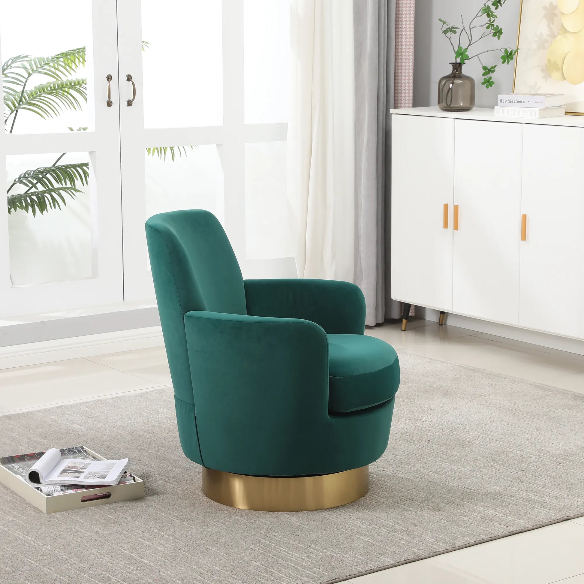 Teddy Swivel Barrel Chair, Accent Chairs with Gold Stainless Steel Base