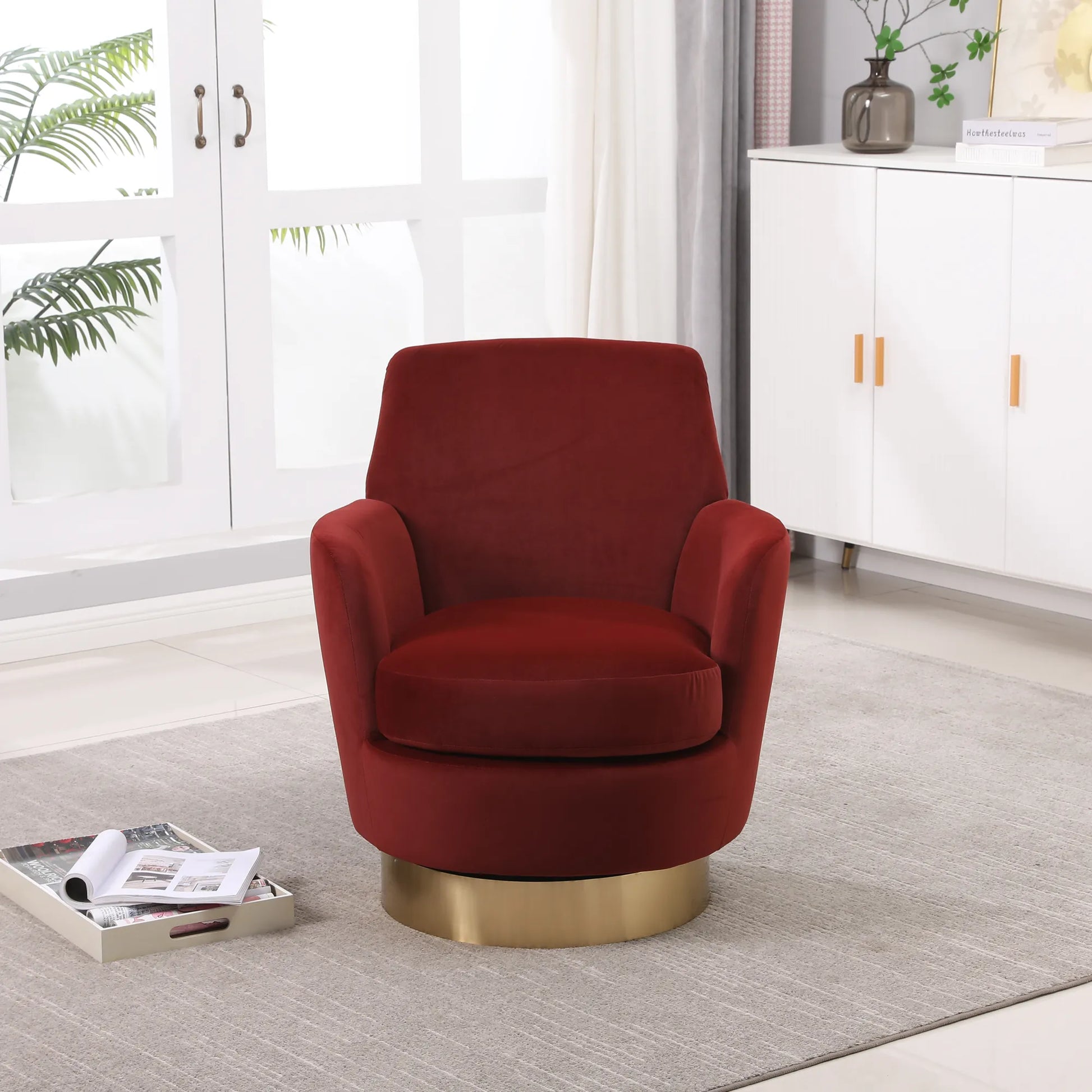 Teddy Swivel Barrel Chair, Accent Chairs with Gold Stainless Steel Base