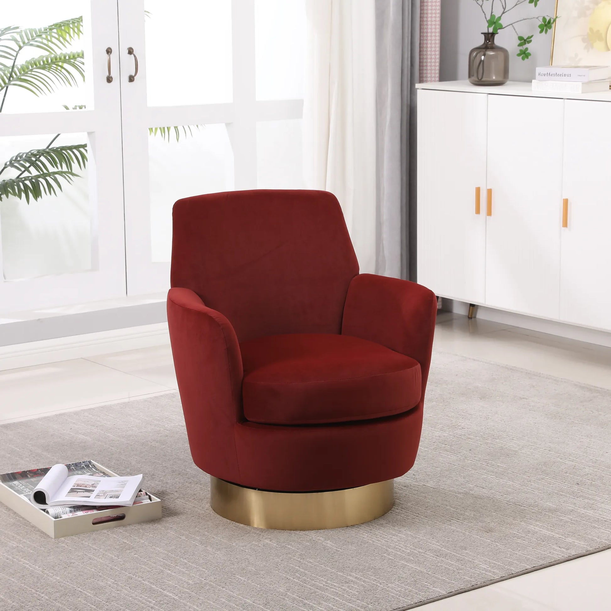 Teddy Swivel Barrel Chair, Accent Chairs with Gold Stainless Steel Base