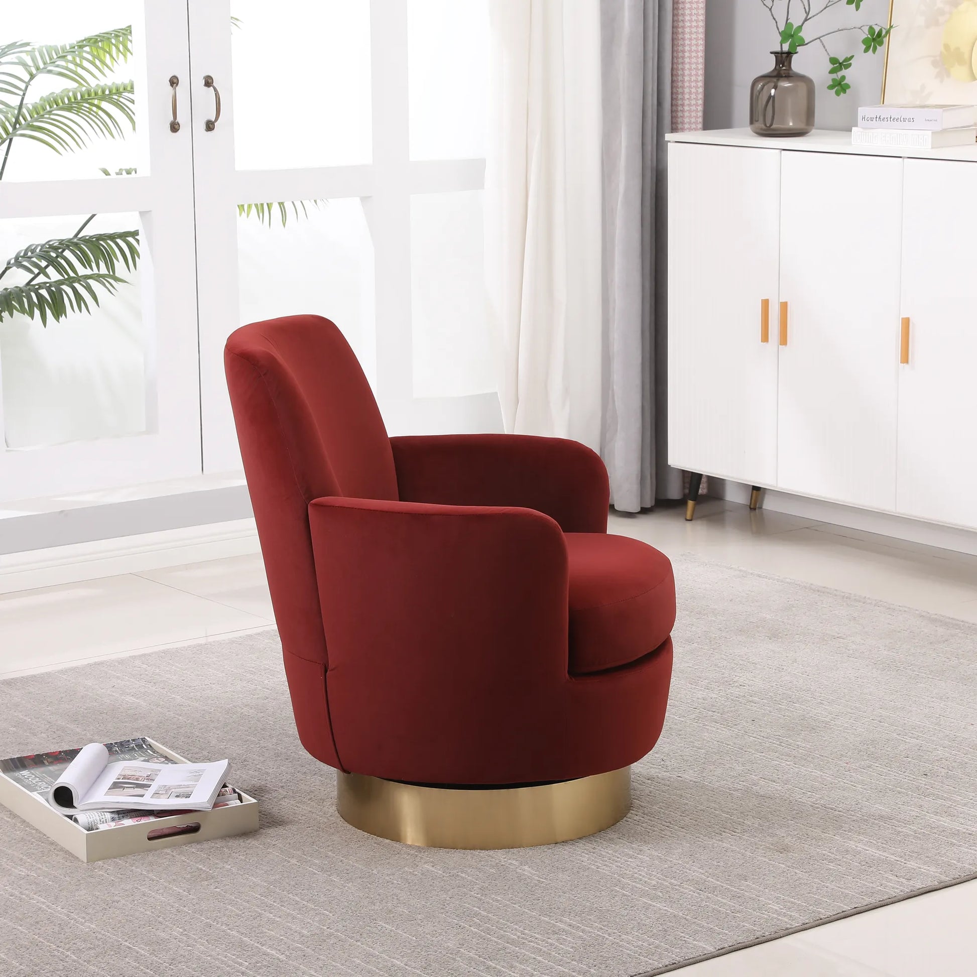 Teddy Swivel Barrel Chair, Accent Chairs with Gold Stainless Steel Base
