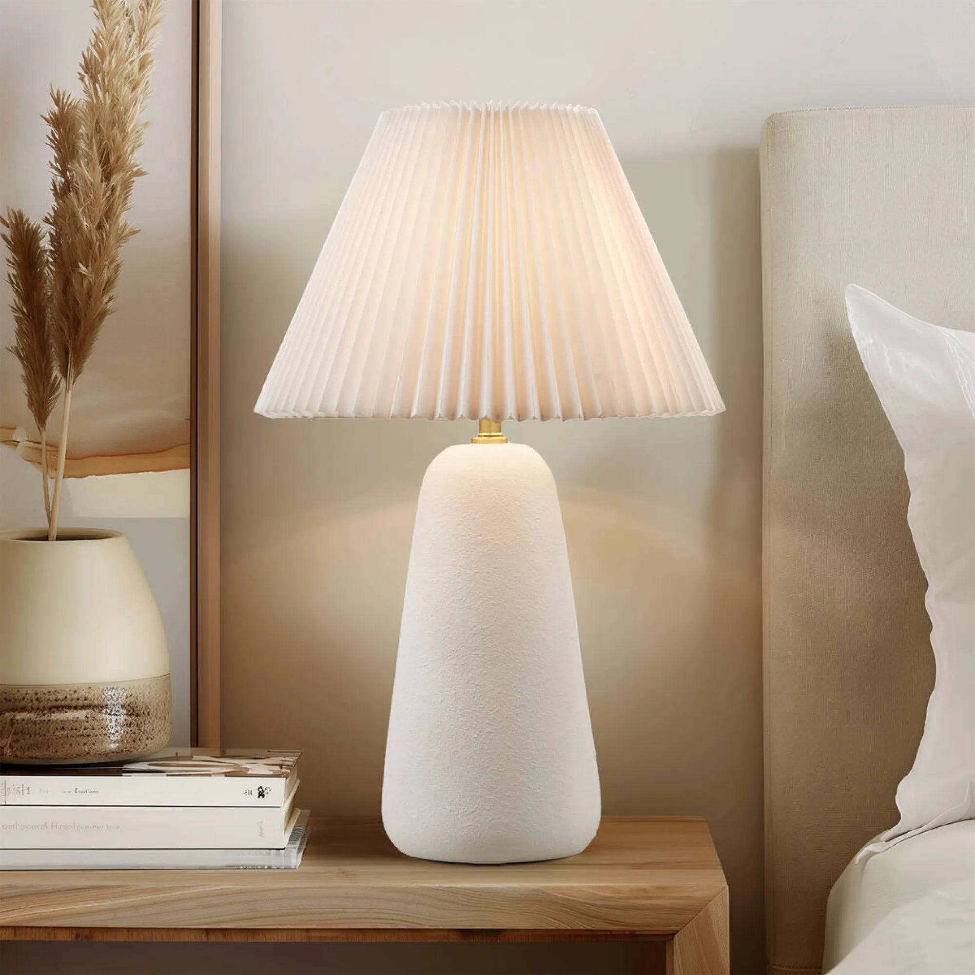 Textured Ceramic Table Lamp with Fluted Fabric Shade