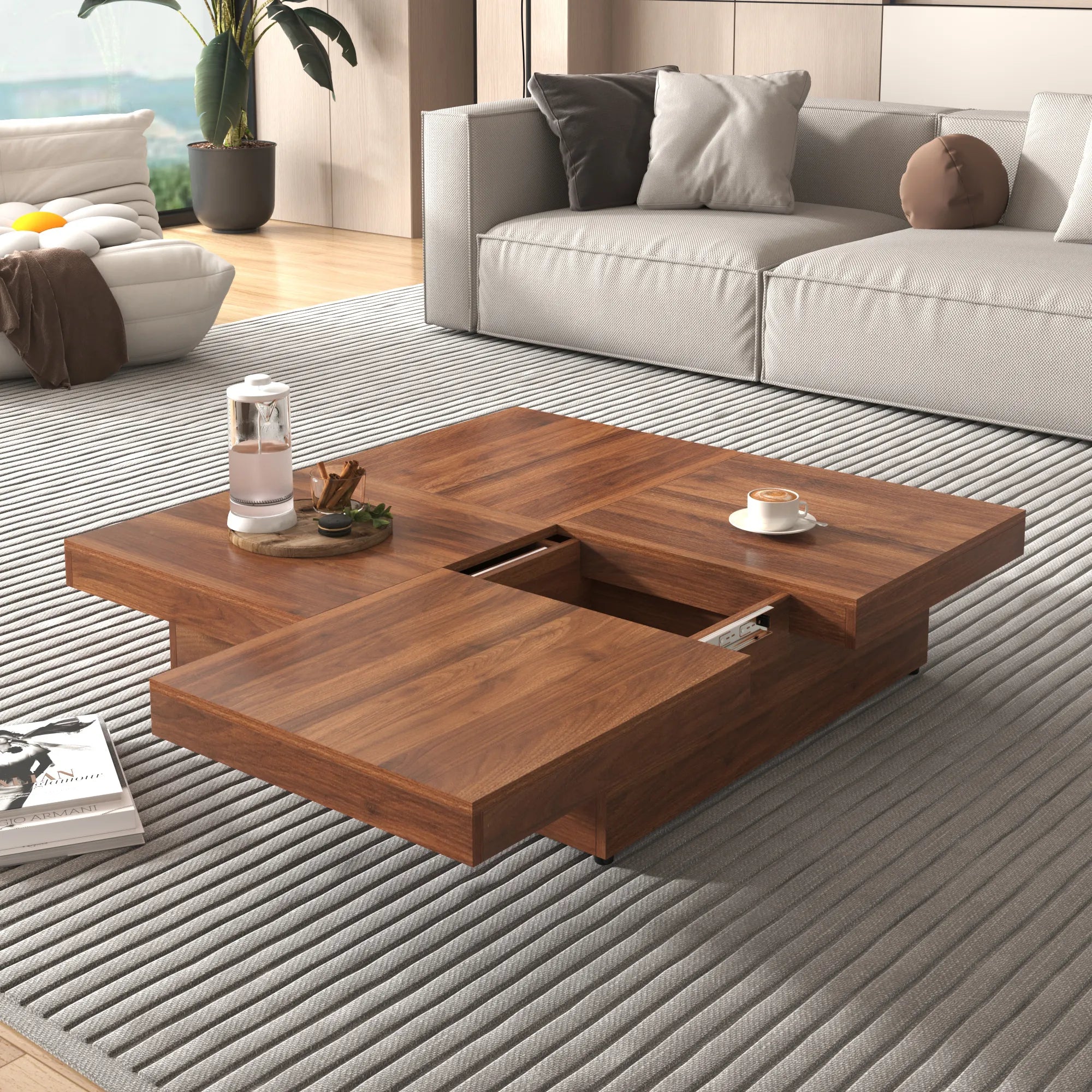 Transferable Modern Coffee Table with Sliding Top Storage