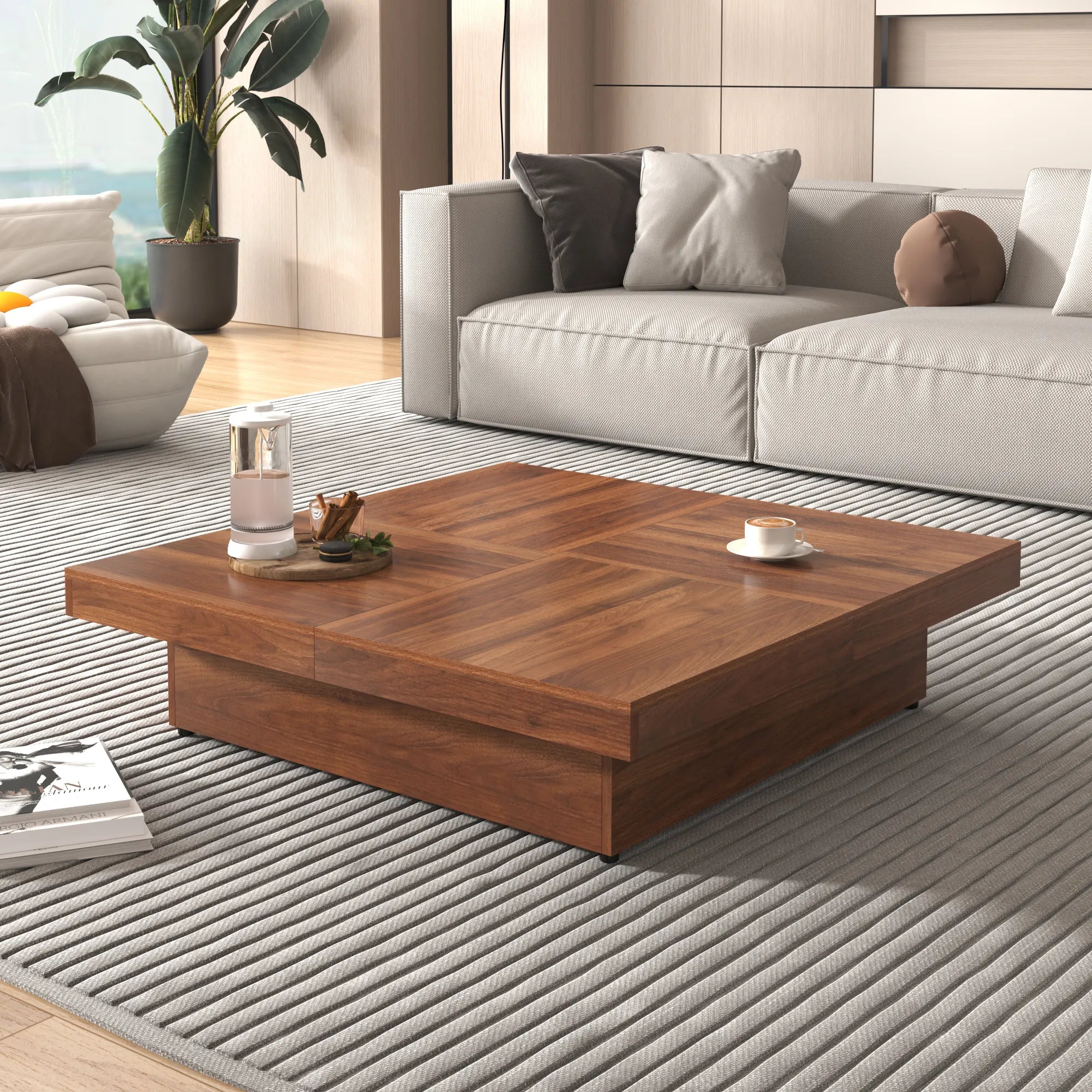 Transferable Modern Coffee Table with Sliding Top Storage