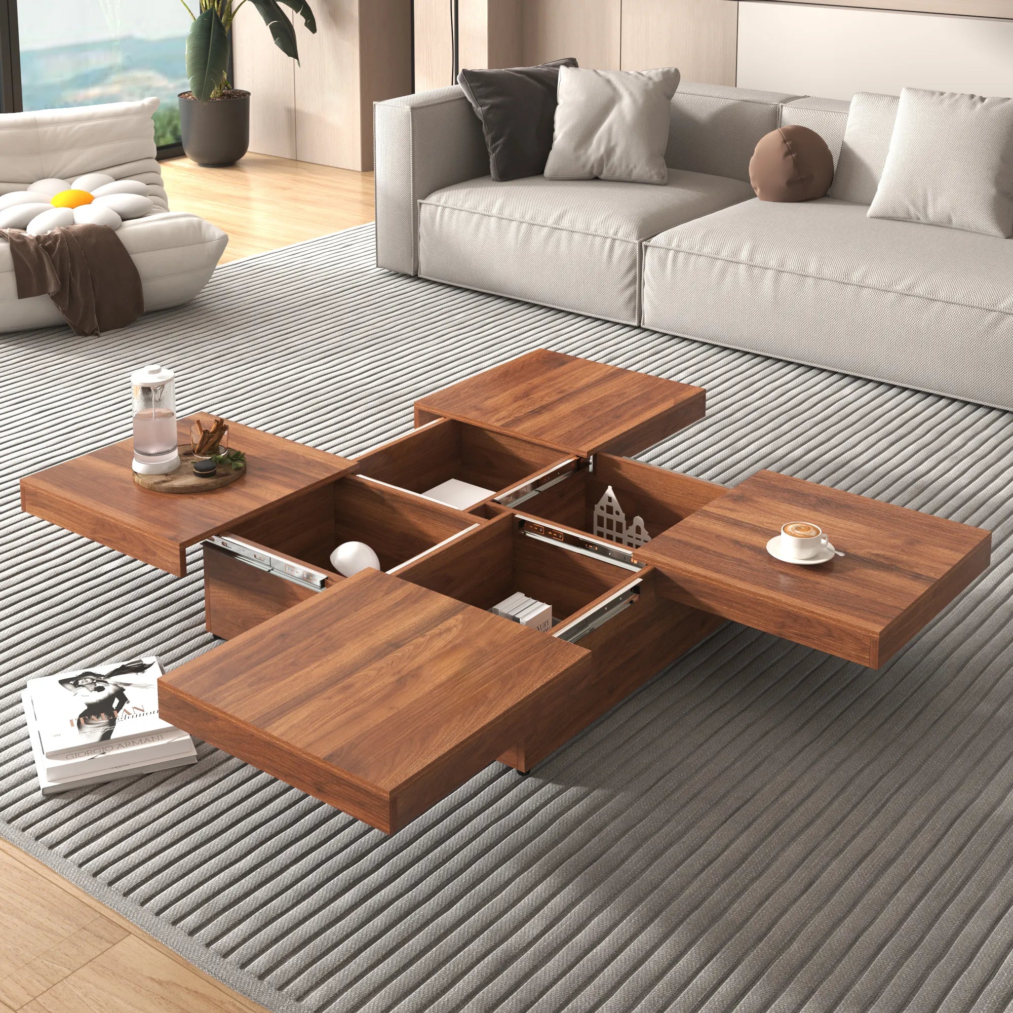 Transferable Modern Coffee Table with Sliding Top Storage