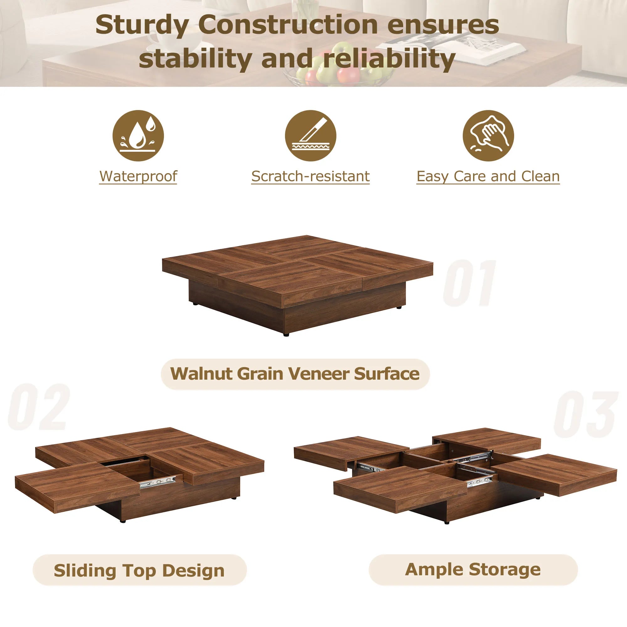 Transferable Modern Coffee Table with Sliding Top Storage