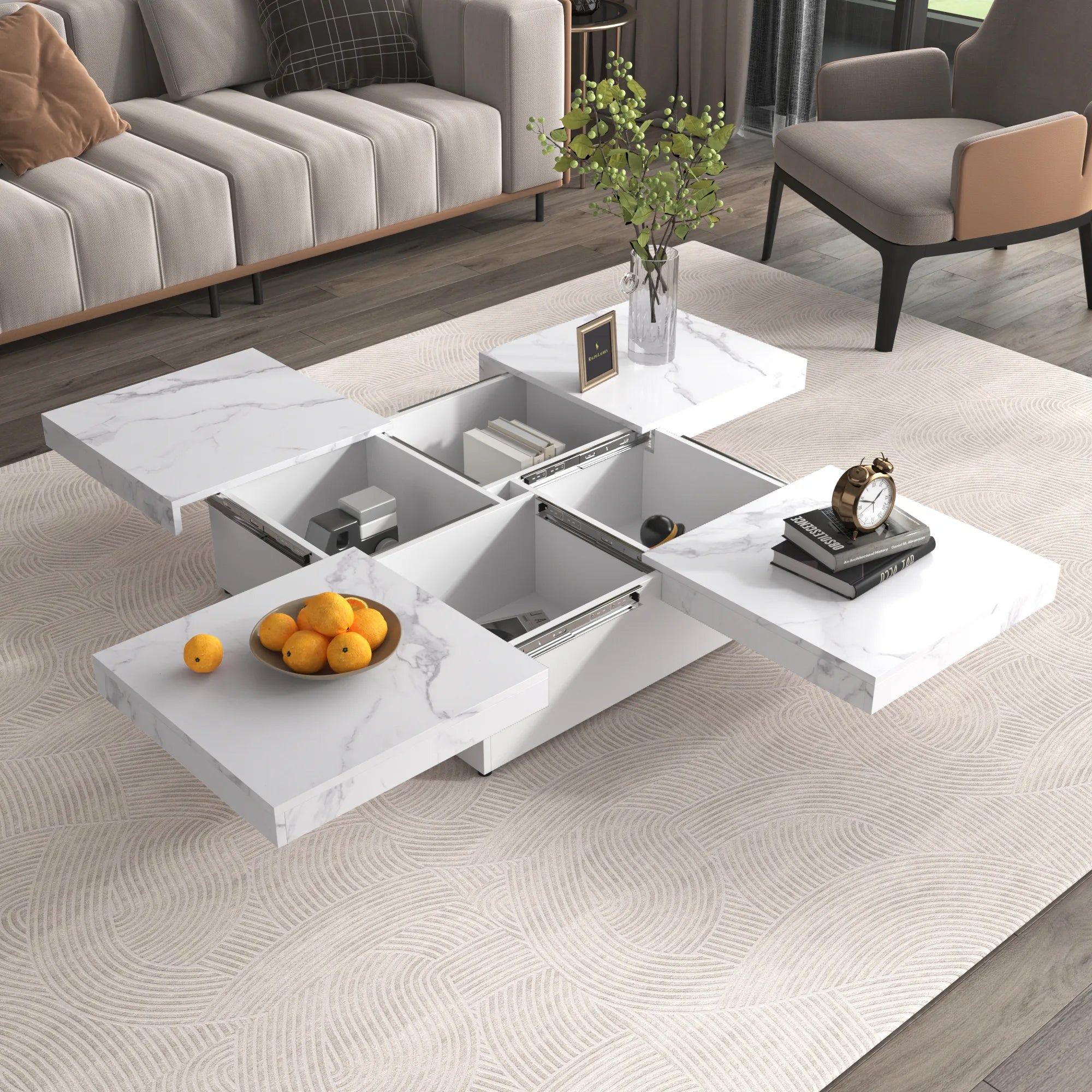 Transferable Modern Coffee Table with Sliding Top Storage
