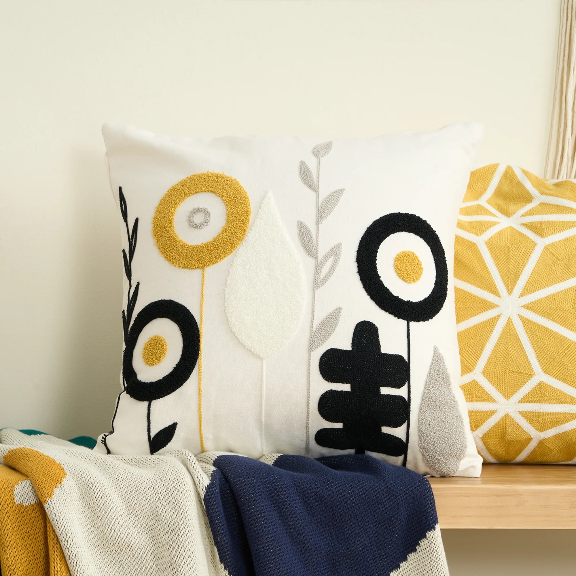 Tufted Blossoms Throw Pillow Cover