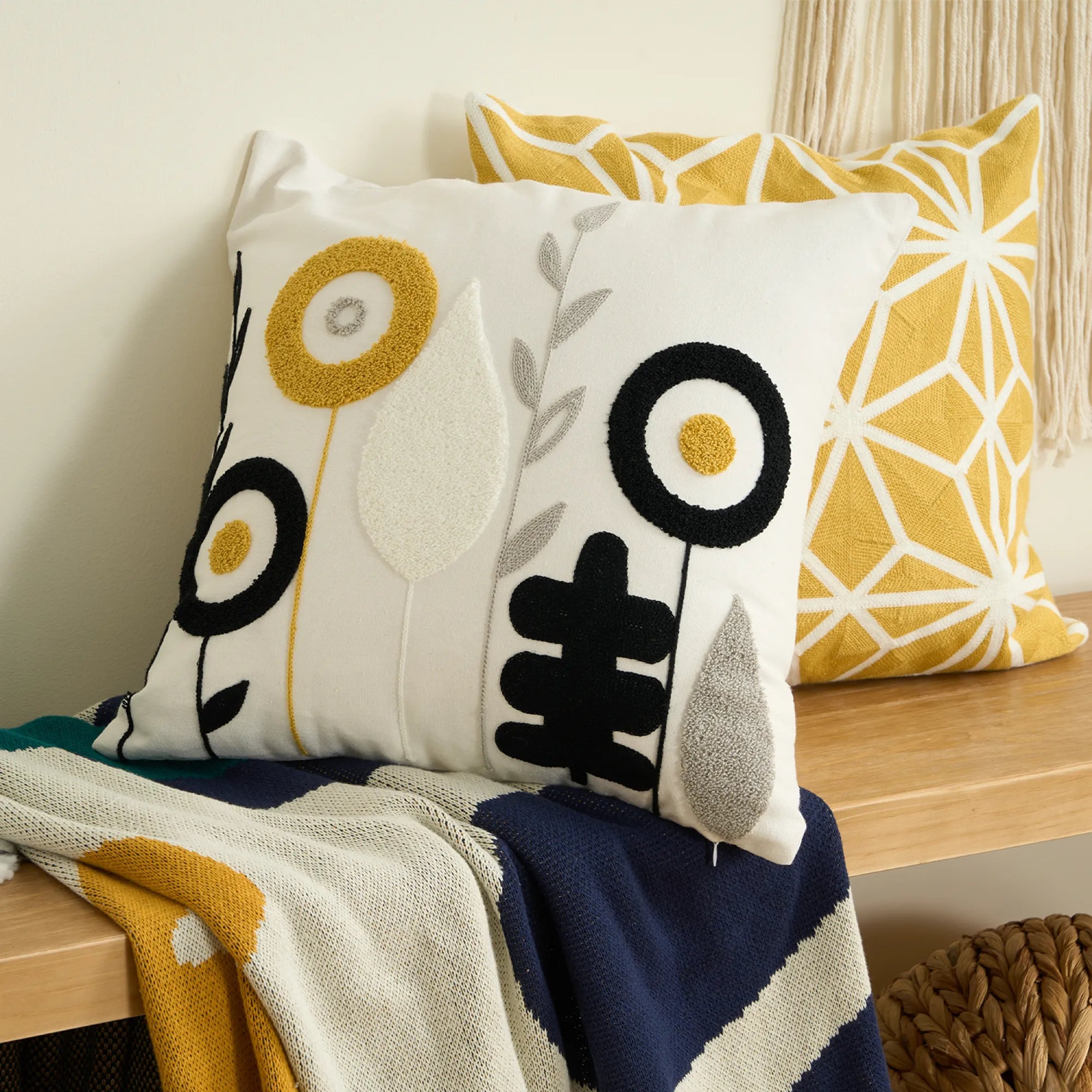 Tufted Blossoms Throw Pillow Cover