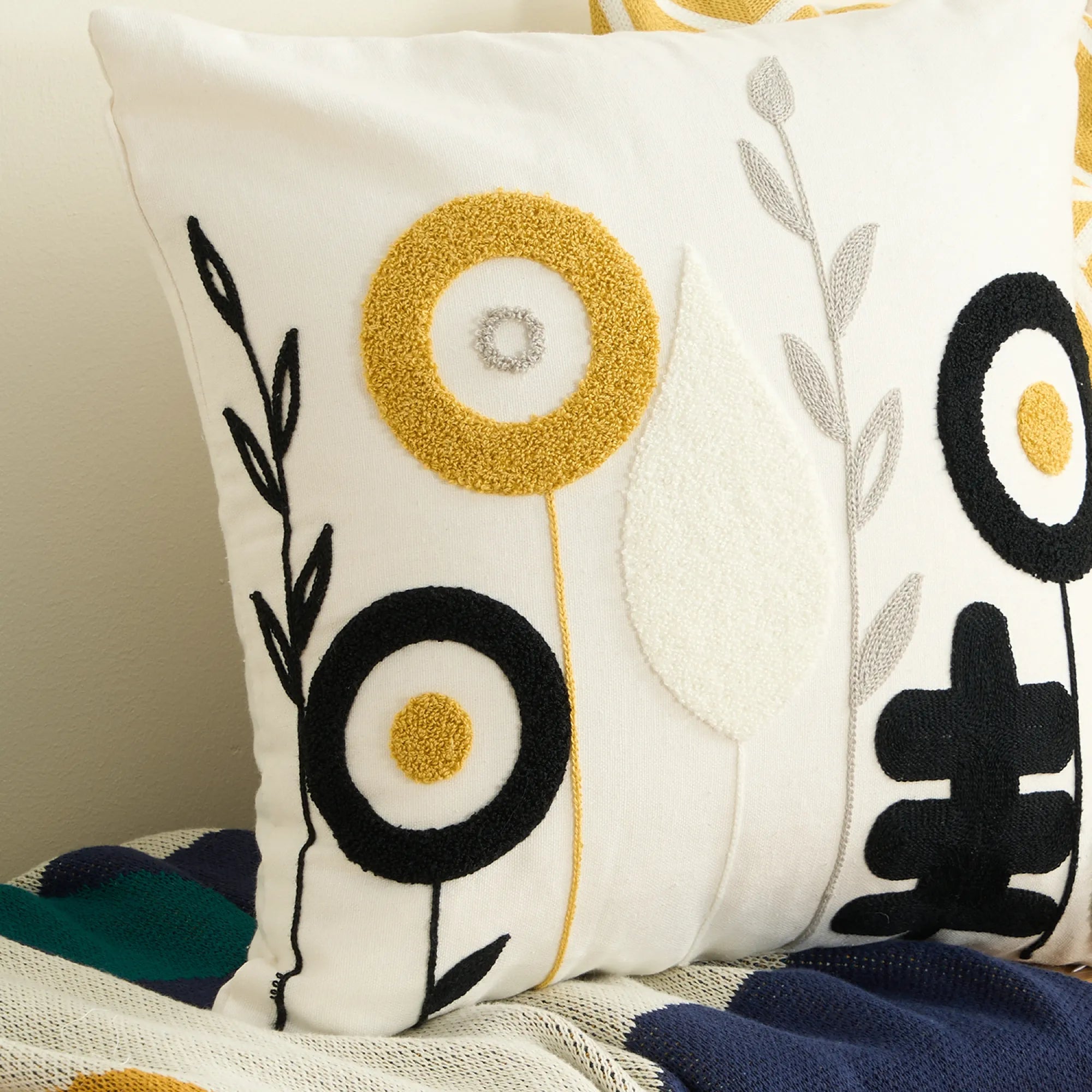 Tufted Blossoms Throw Pillow Cover