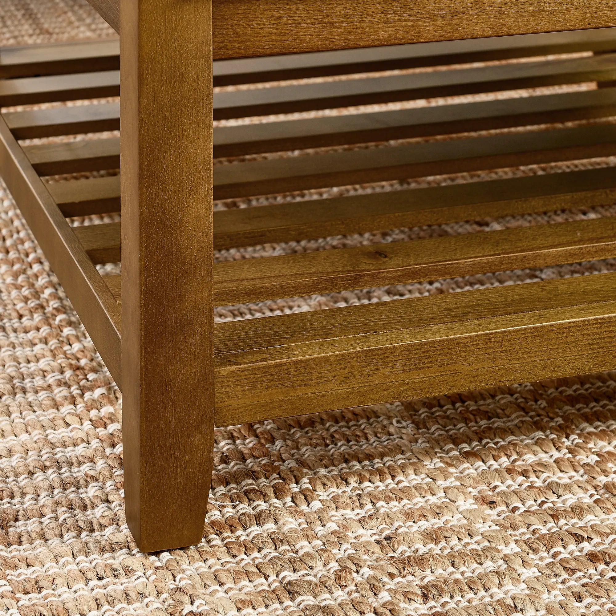 Tufted Linen Upholstered Square Coffee Table with Beech Wood Storage Shelf