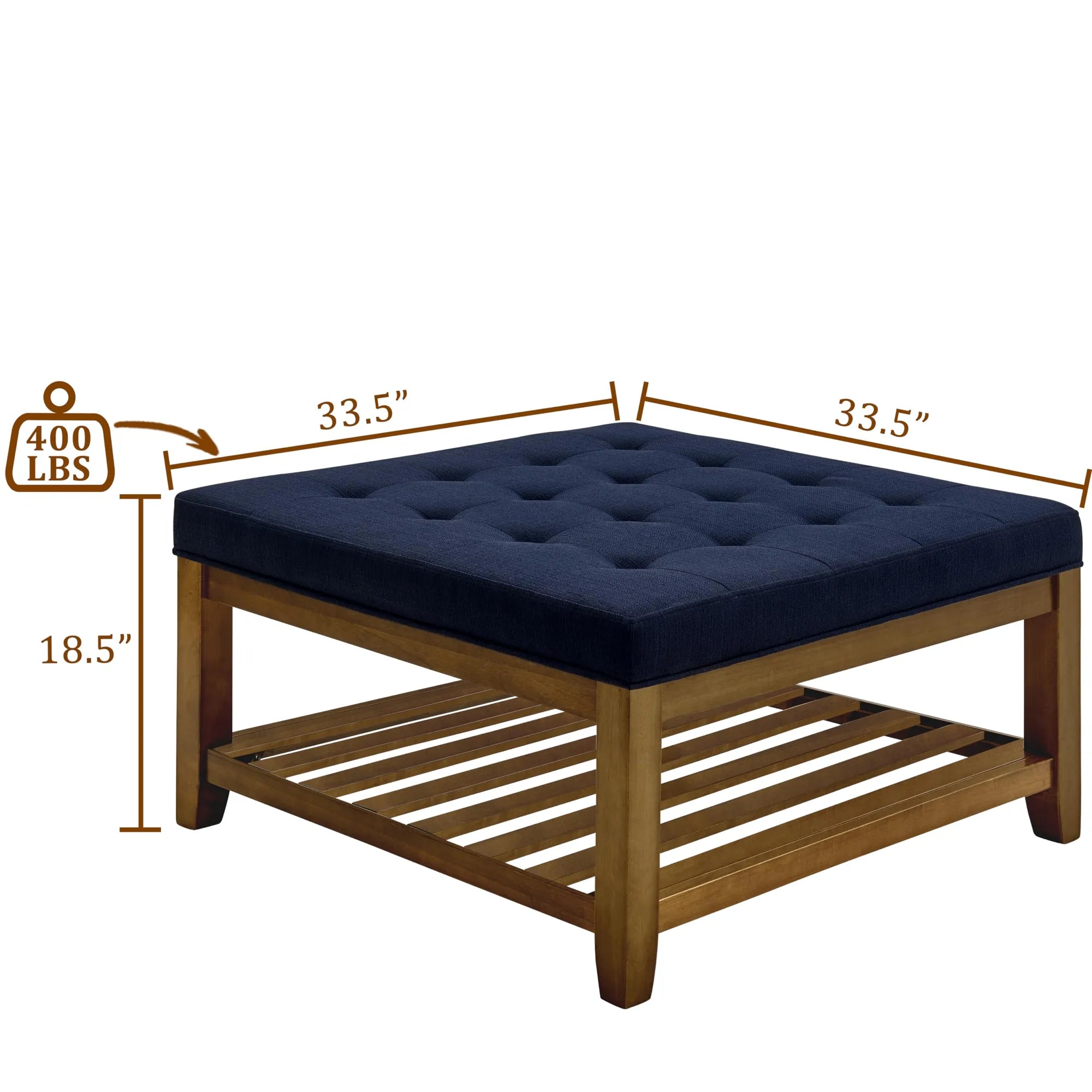 Tufted Linen Upholstered Square Coffee Table with Beech Wood Storage Shelf