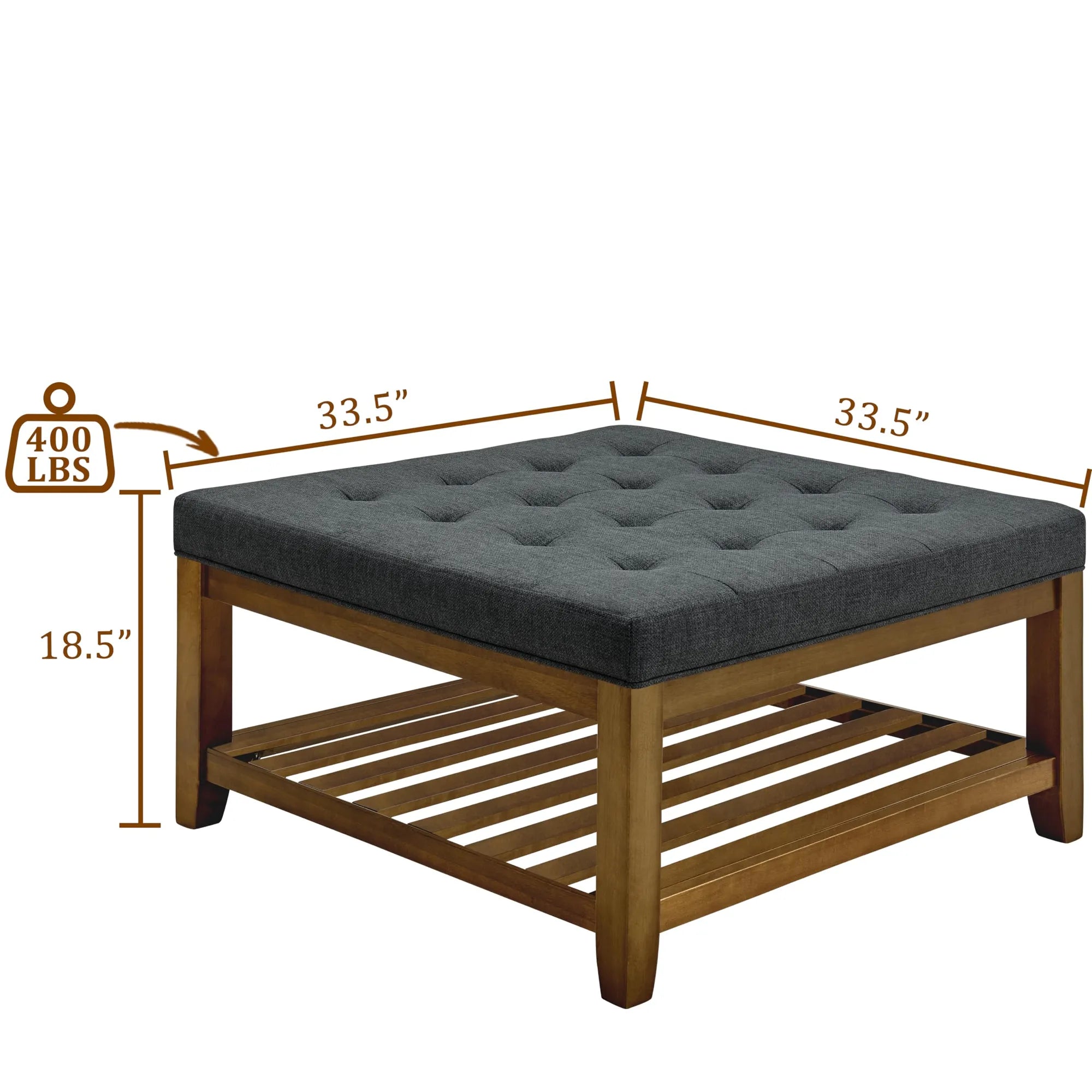 Tufted Linen Upholstered Square Coffee Table with Beech Wood Storage Shelf