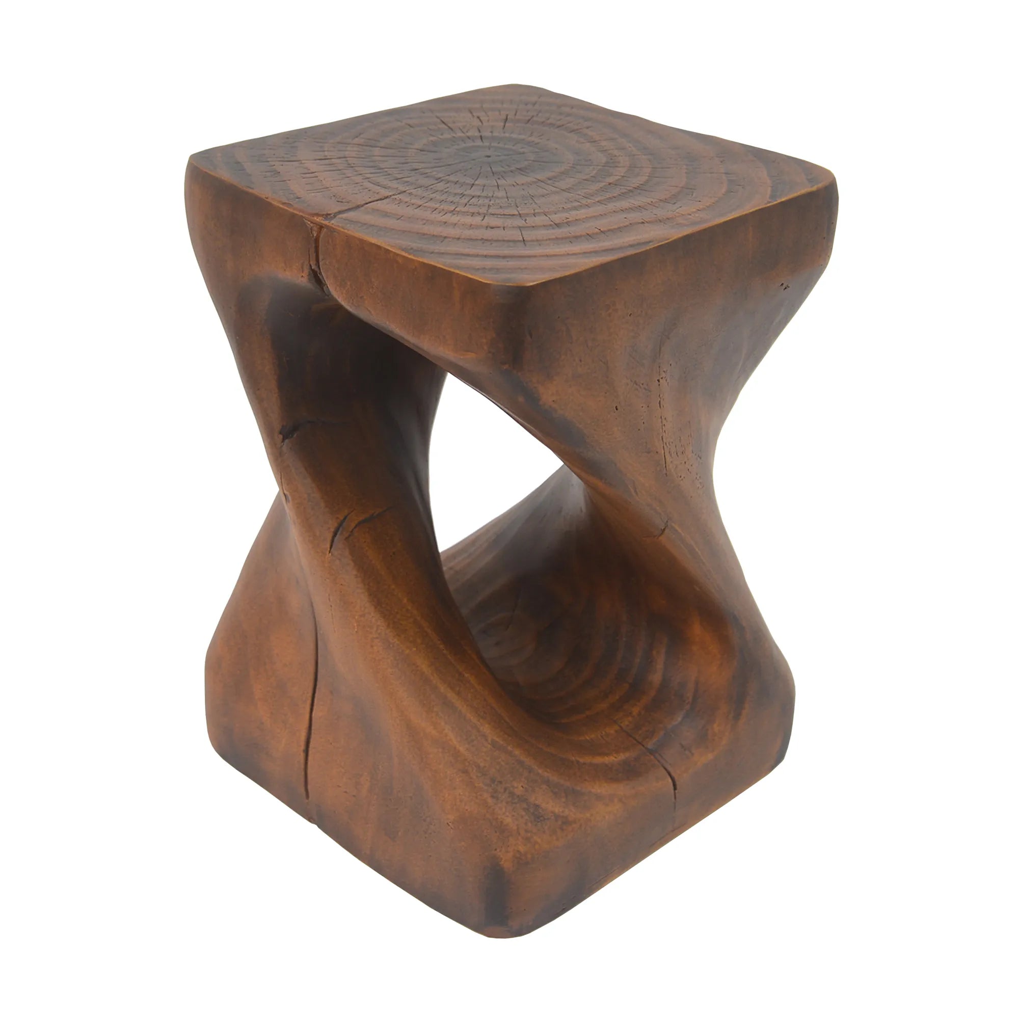 Twist Shape Faux Wood End Table with Natural Grain Texture