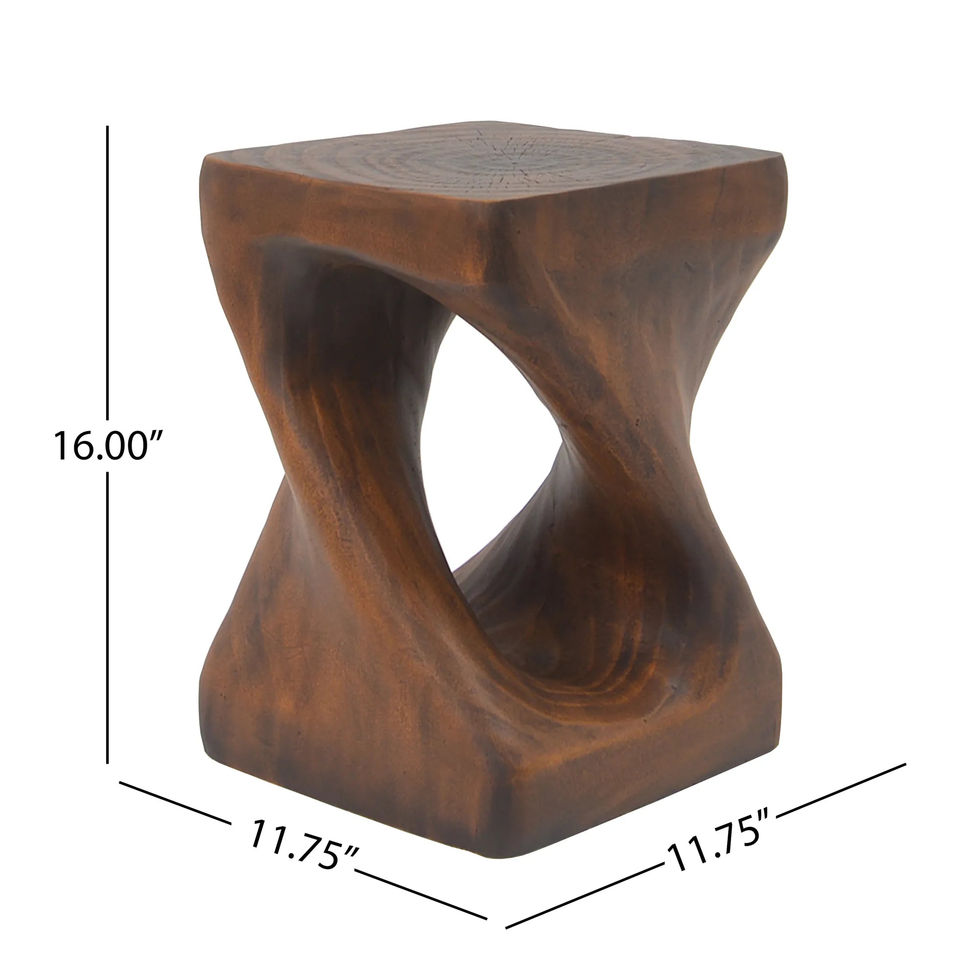 Twist Shape Faux Wood End Table with Natural Grain Texture