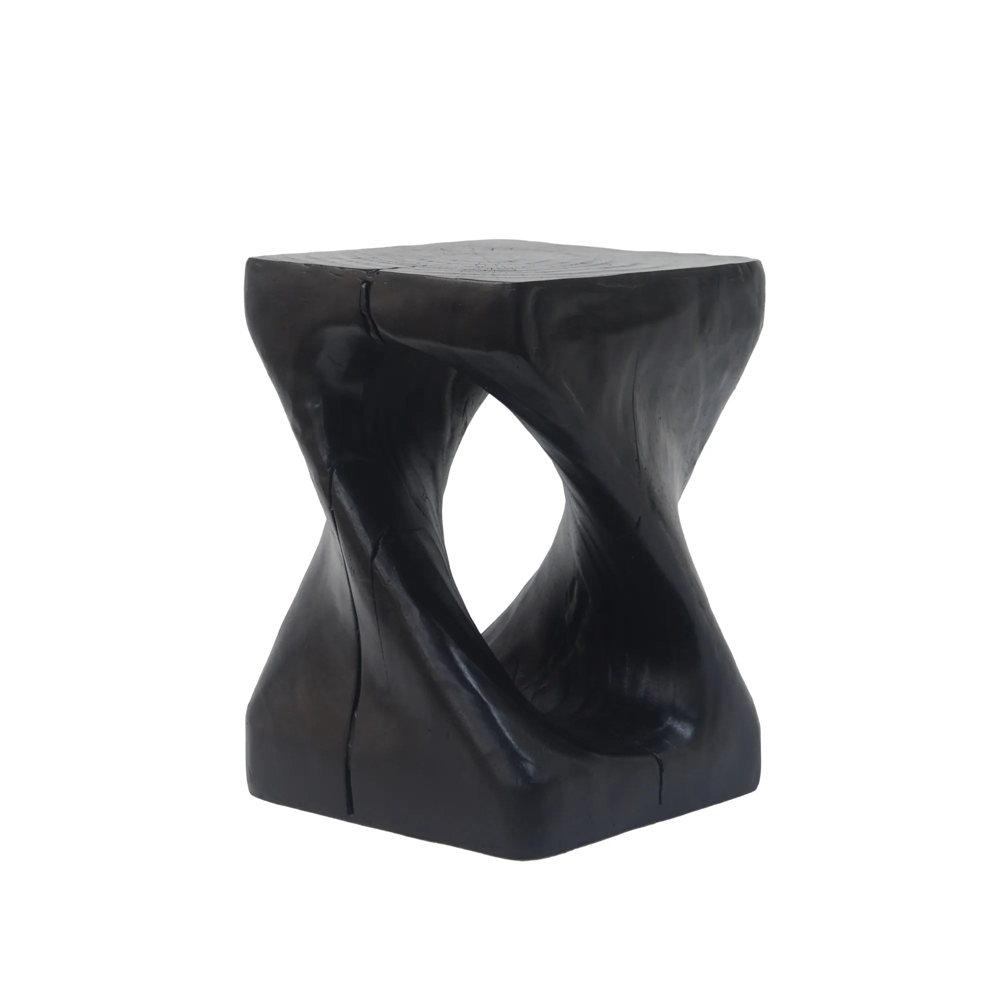 Twist Shape Faux Wood End Table with Natural Grain Texture