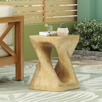 Twist Shape Faux Wood End Table with Natural Grain Texture