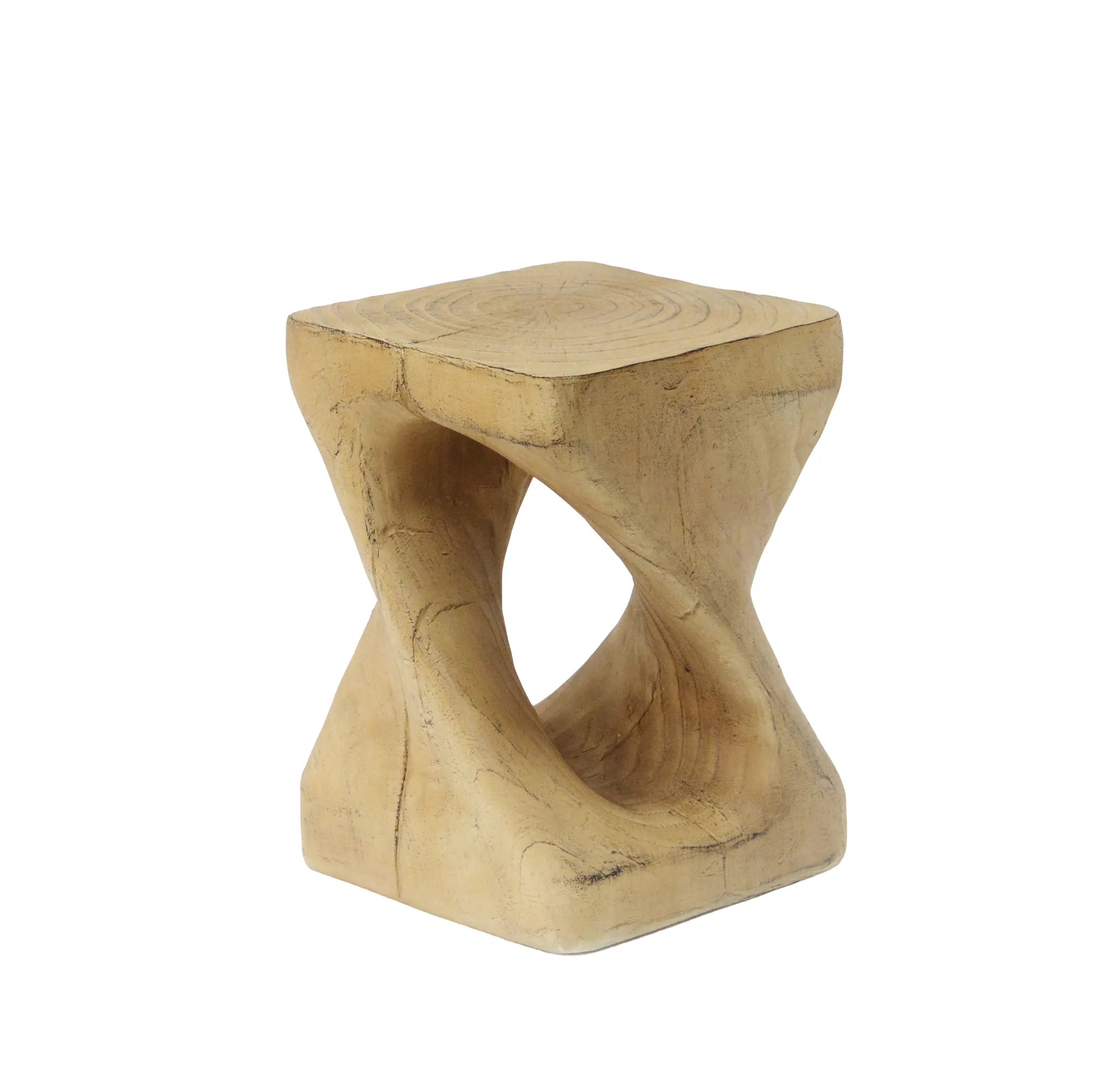 Twist Shape Faux Wood End Table with Natural Grain Texture