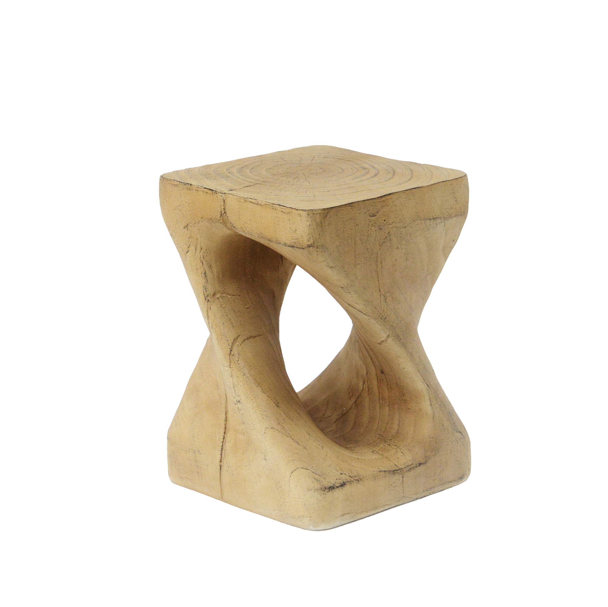 Twist Shape Faux Wood End Table with Natural Grain Texture