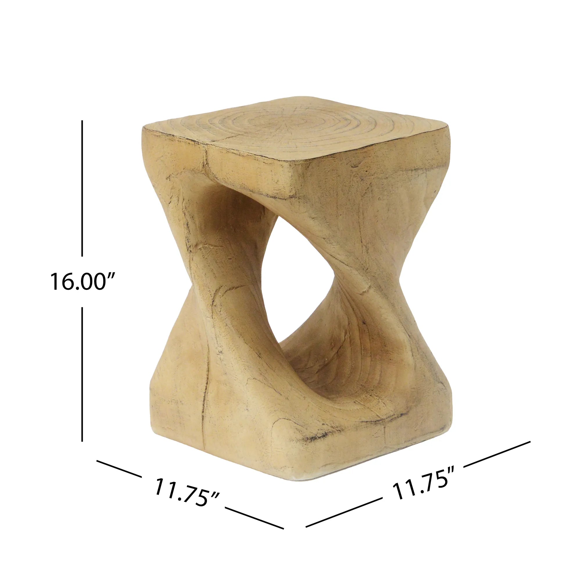 Twist Shape Faux Wood End Table with Natural Grain Texture