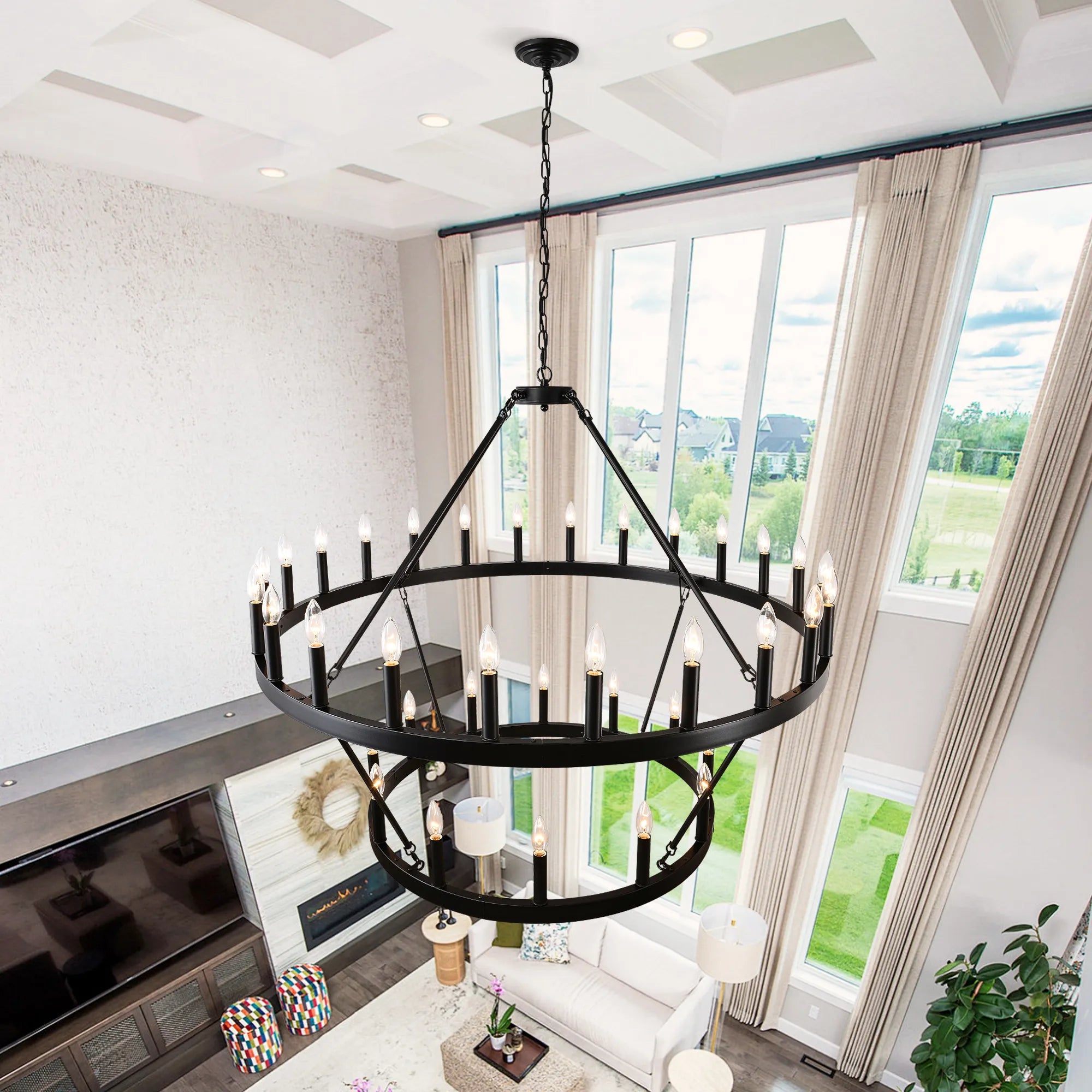 Two-Tier Wagon Wheel Farmhouse Chandelier