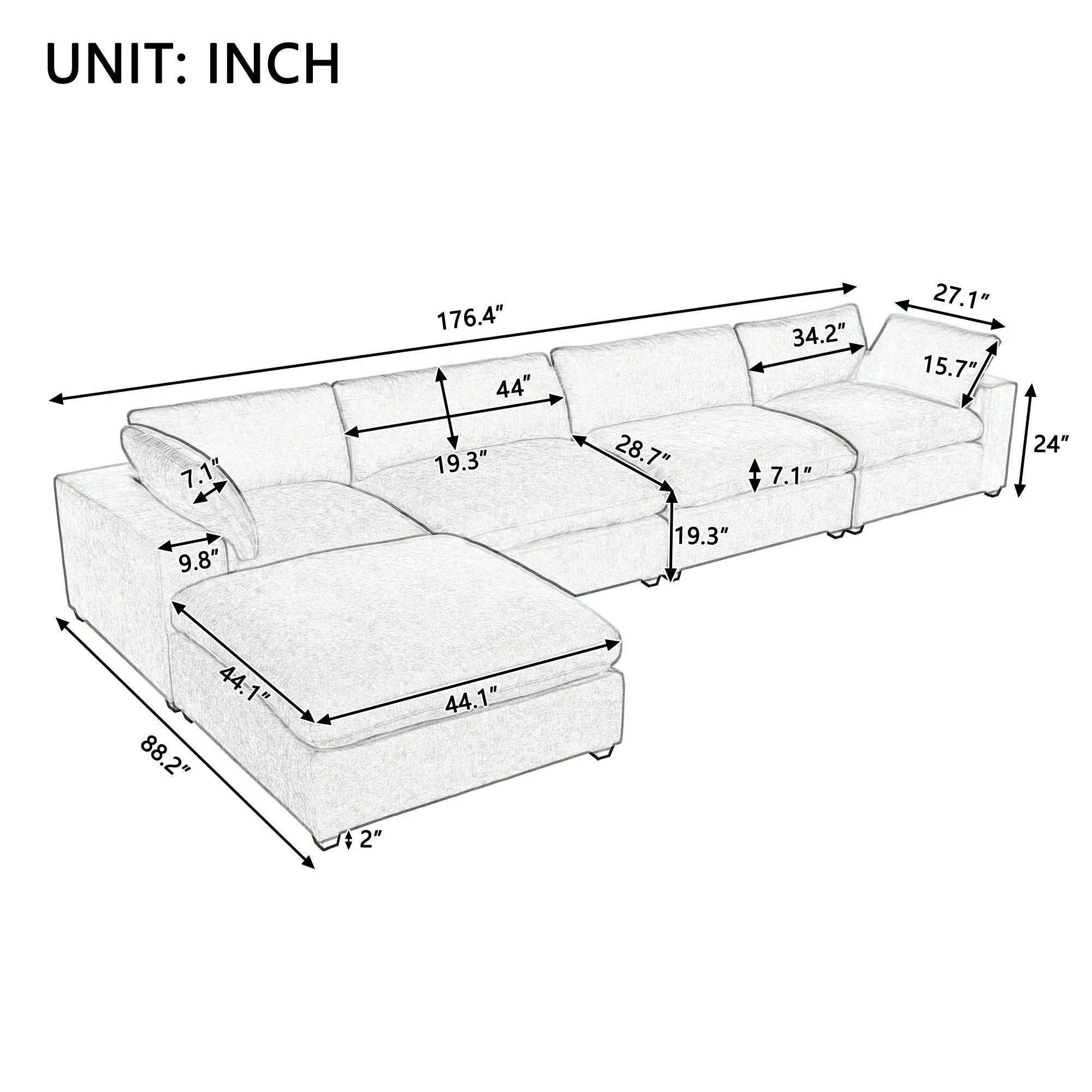 Ultra Comfort Oversize Modular Sofa with Removable Ottoman