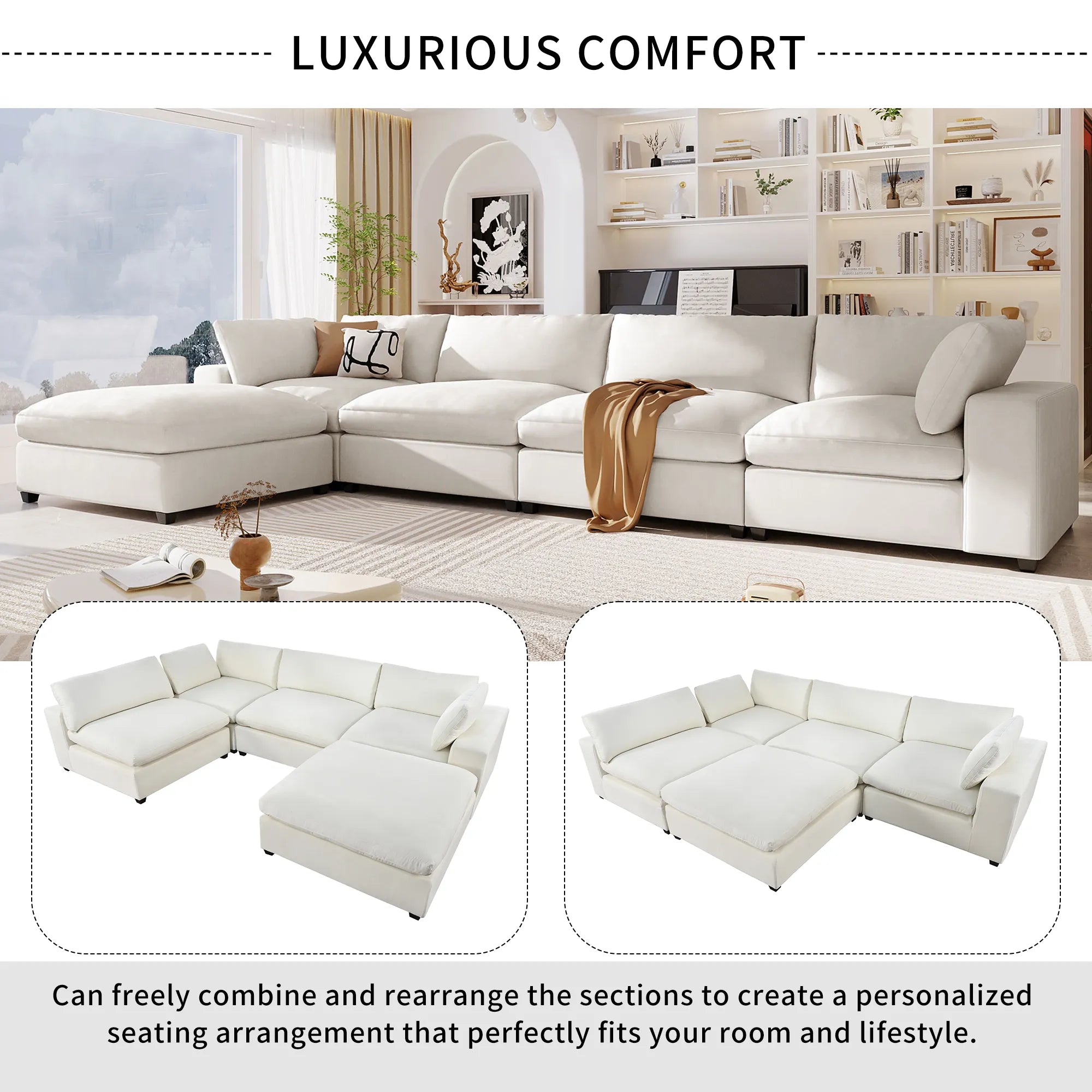 Ultra Comfort Oversize Modular Sofa with Removable Ottoman