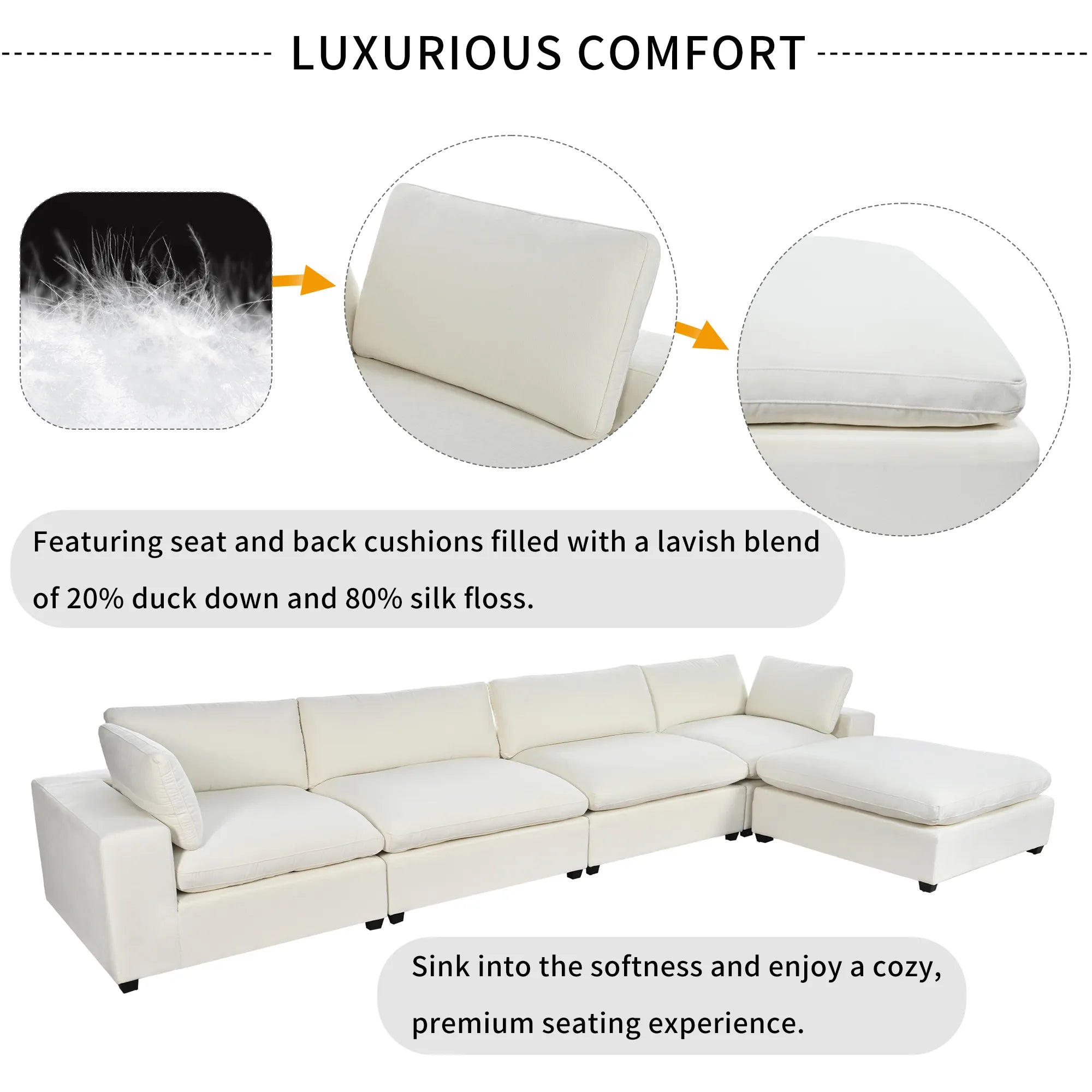Ultra Comfort Oversize Modular Sofa with Removable Ottoman