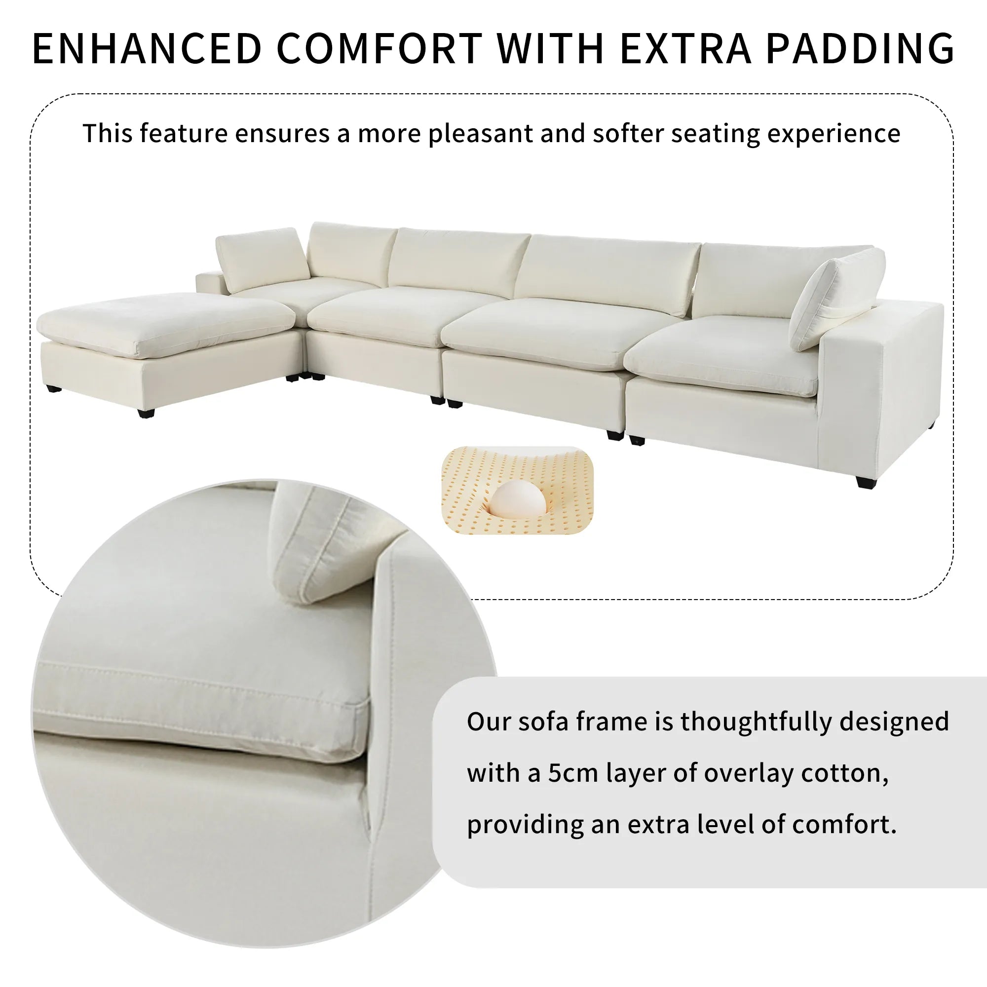 Ultra Comfort Oversize Modular Sofa with Removable Ottoman