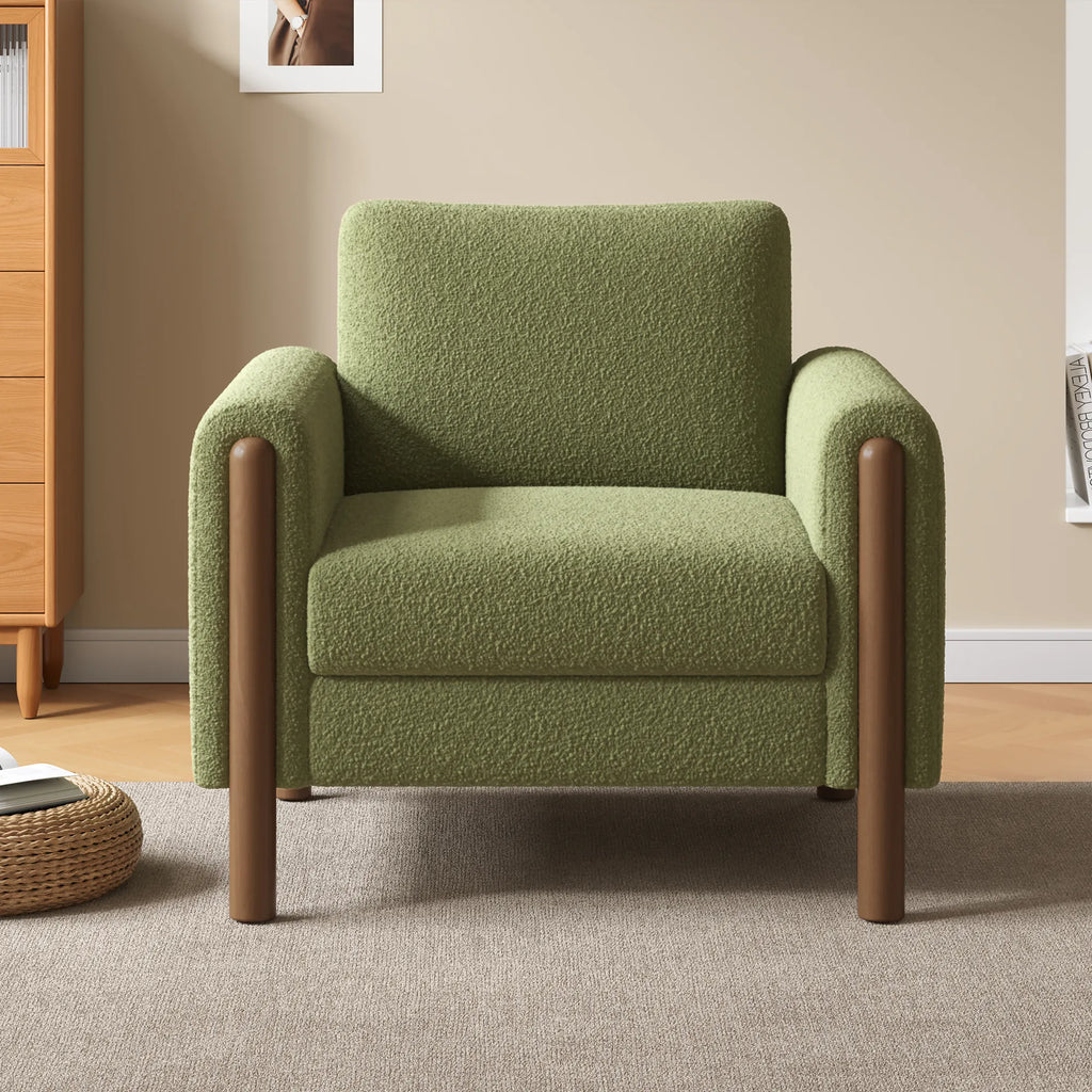 Upholstered Accent Chair with Curved Handrail & Walnut Legs