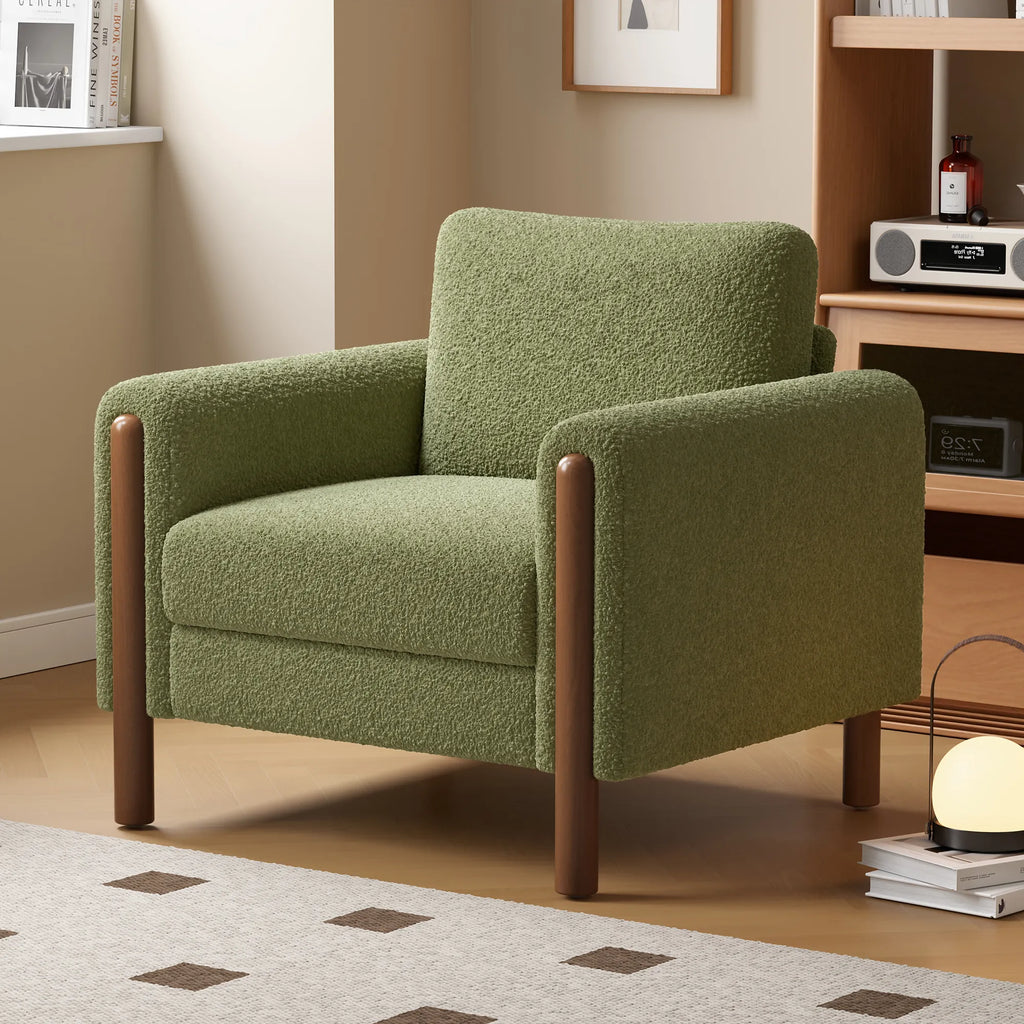Upholstered Accent Chair with Curved Handrail & Walnut Legs